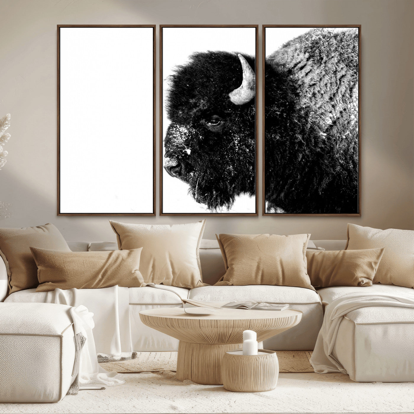 68780-MGV-CV-36X24-Bison Close-Up Wall Art – Black and White Buffalo Canvas Print, Rustic Wildlife Photography Decor for Living Room, Office, or