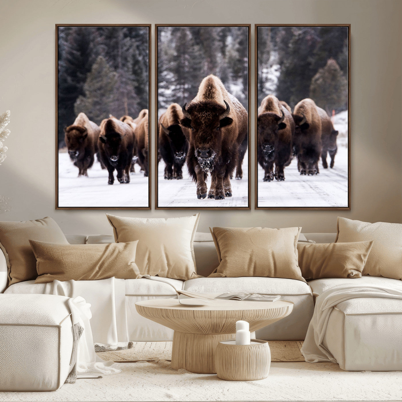 66871-MGV-CV-36X24-Bison Herd Wall Art – Wildlife Buffalo Canvas Print, Rustic Western Nature Photography Decor for Living Room, Office, Cabin, or