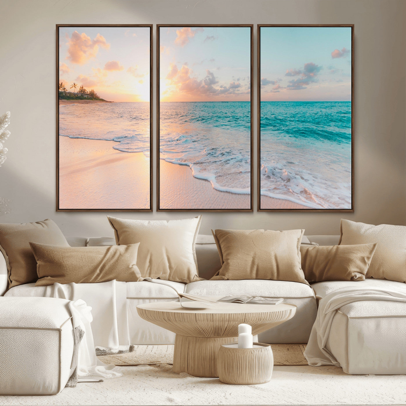 89767-MGV-CV-36X24-Ocean Sunset Wall Art – Serene Beach Canvas Print with Pastel Sky and Waves, Coastal Seascape Artwork for Bedroom, Living Room, or