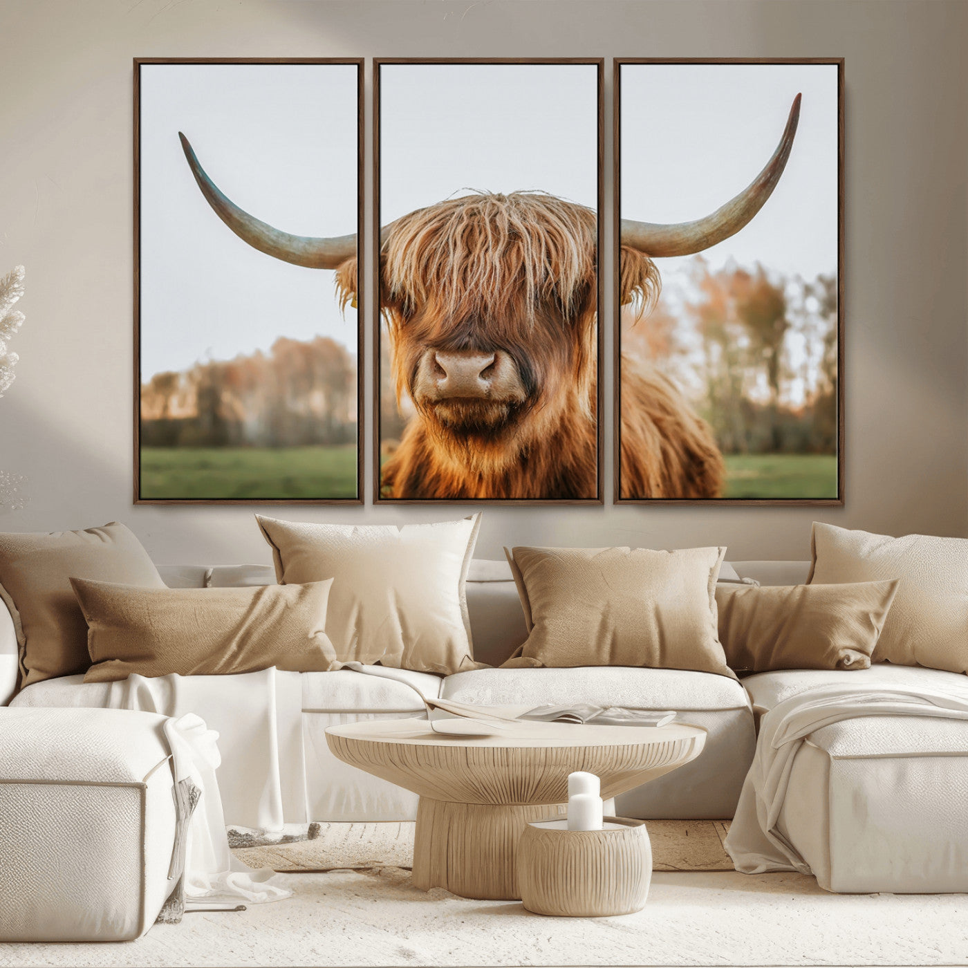 64824-MGV-CV-36X24-Highland Cow Wall Art – Rustic Scottish Bull Canvas Print, Farmhouse Animal Decor for Living Room, Bedroom, Office or Cabin