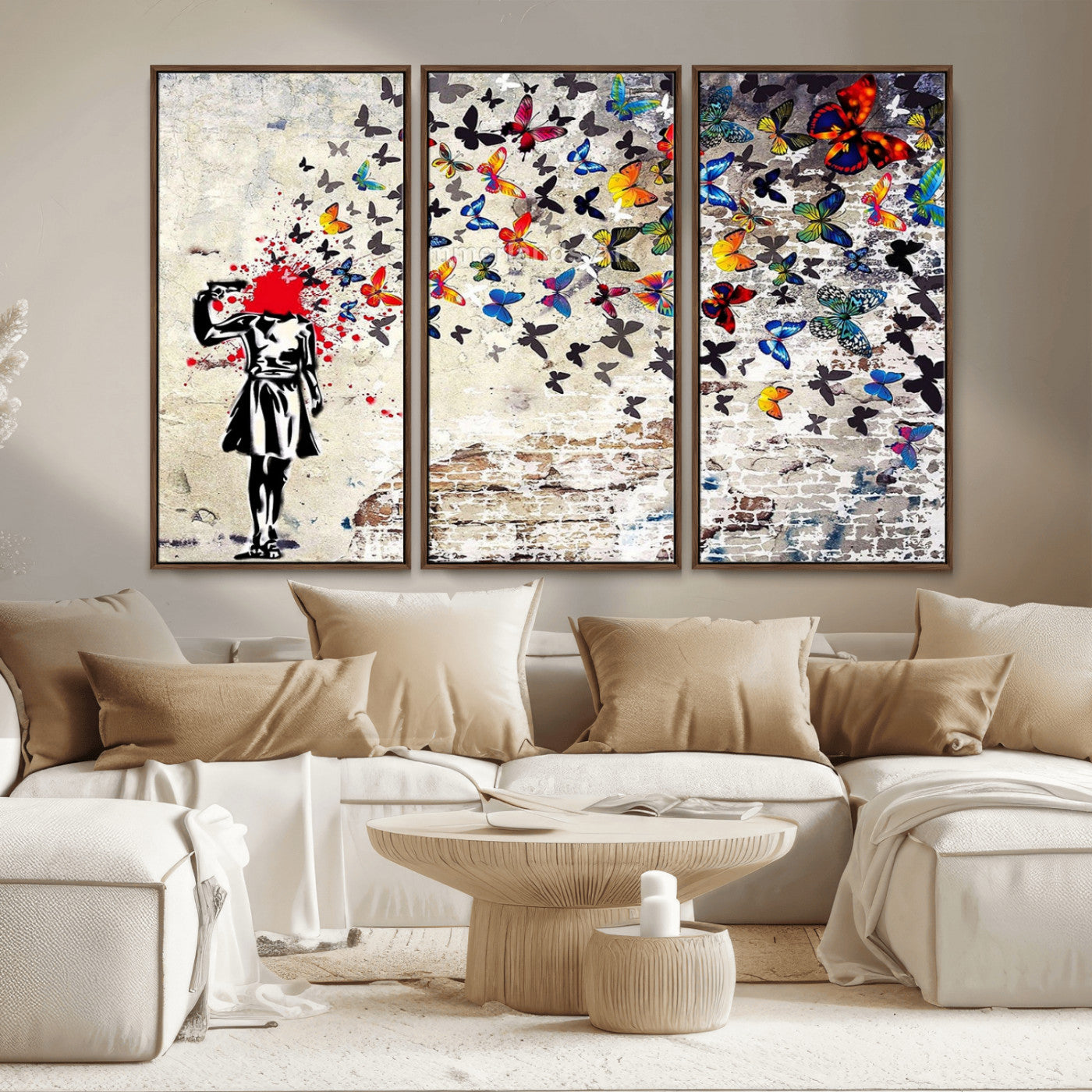 88654-MGV-CV-36X24-Butterfly Explosion Graffiti Wall Art – Street Art Canvas Print, Colorful Butterfly Spray Mural, Modern Abstract Urban Wall Decor