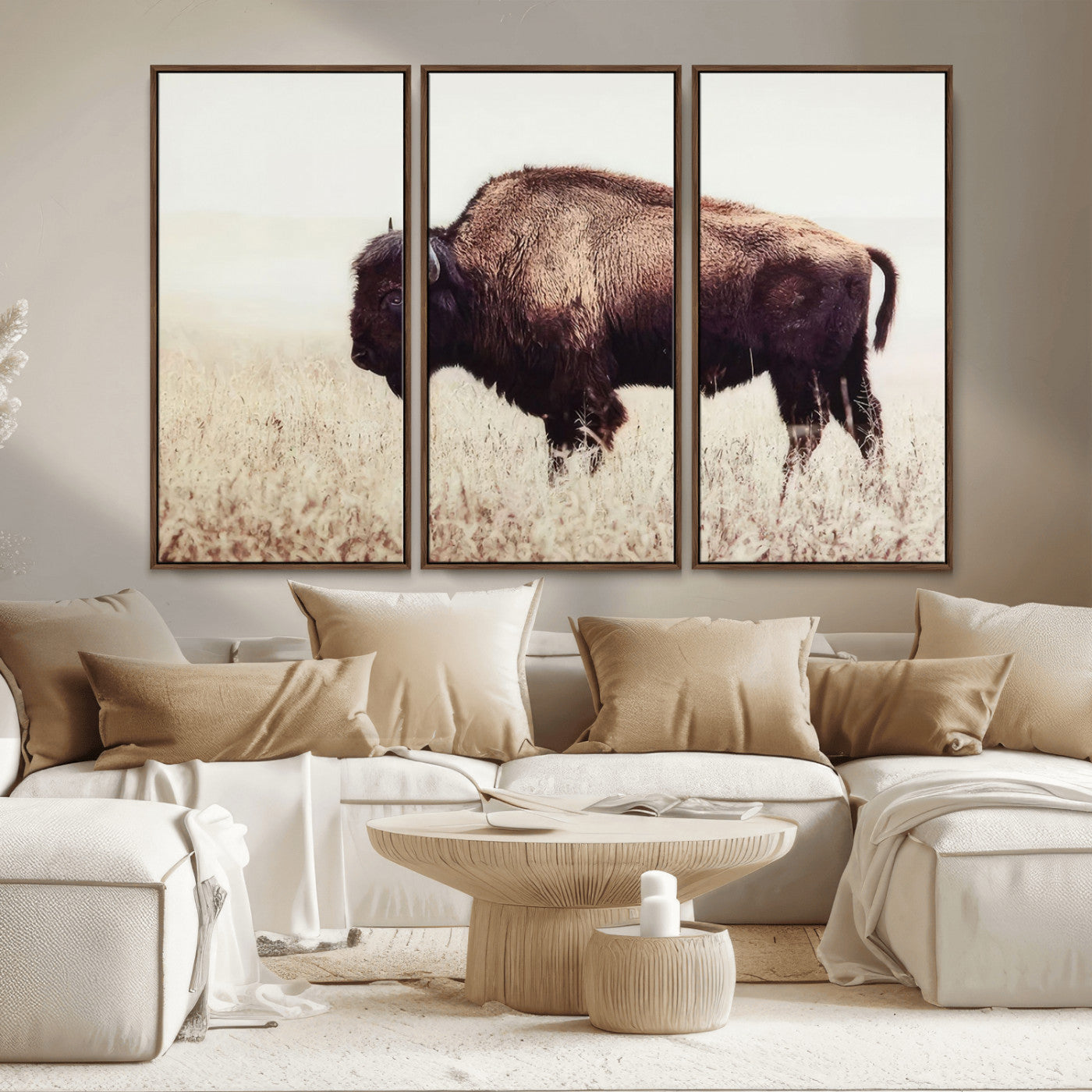 48406-MGV-CV-36X24-American Bison Wall Art – Rustic Buffalo Canvas Print in Prairie Field, Western Wildlife Photography Decor for Cabin, Lodge,