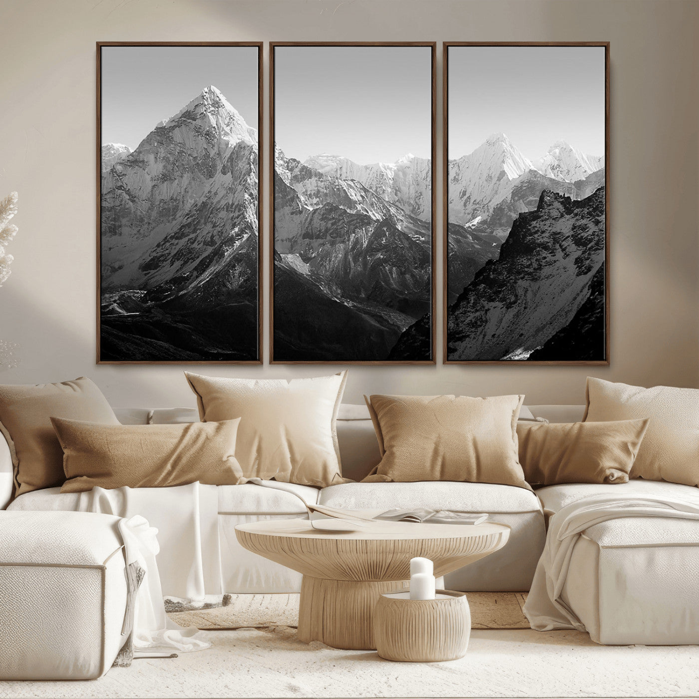 10775-MGV-CV-36X24-Snow Capped Mountain Wall Art – Black and White Canvas Print of Majestic Peaks, Nature Landscape Photography for Office, Bedroom,