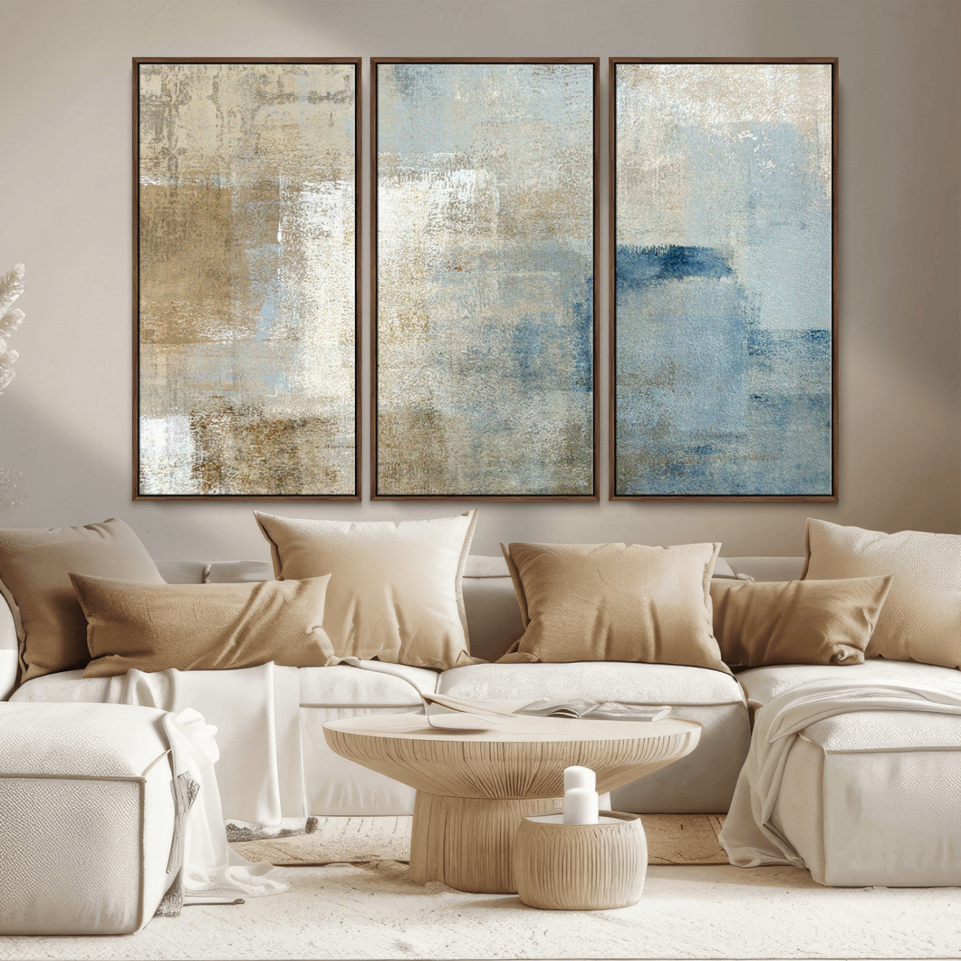 38126-MGV-CV-36X24-Neutral Abstract Wall Art – Modern Beige and Blue Canvas Print and Minimalist Textured Painting for Living Room, Bedroom or Office