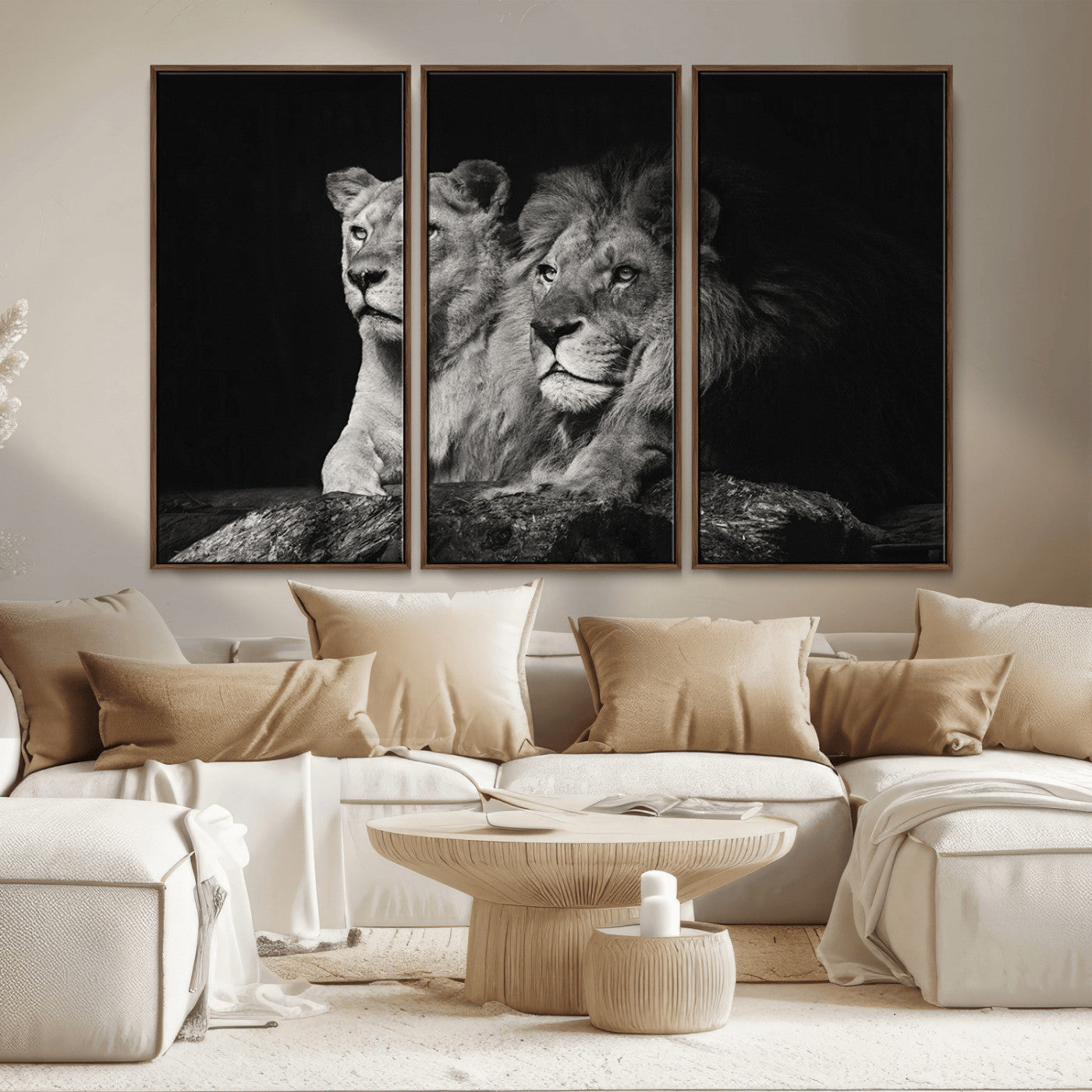 80013-MGV-CV-36X24-Lion and Lioness Wall Art – Black and White Wildlife Photography Canvas Print, African Safari Animal Decor for Office, Bedroom, or