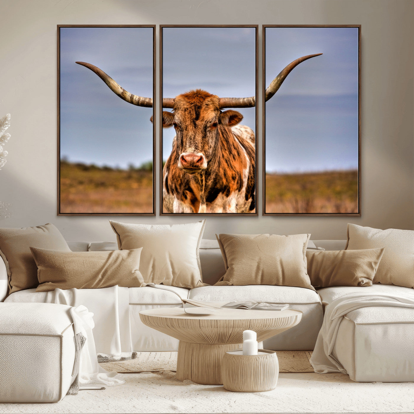 18594-MGV-CV-36X24-Texas Longhorn Bull Wall Art – Rustic Western Cattle Canvas Print, Country Farmhouse Decor for Living Room, Office or Cabin