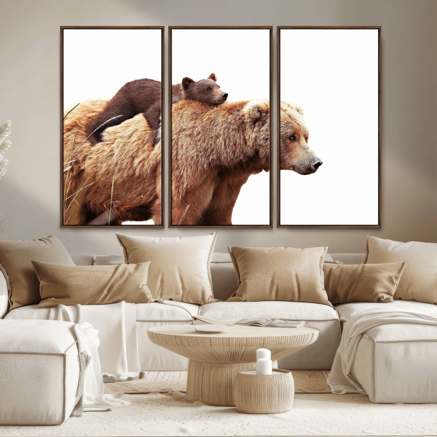 76943-MGV-CV-36X24-Mom Bear Wall Art Canvas Print, Framed Bear Photography Art Picture Print, Rustic Bear and Cub Perfect Rustic Farmhouse Decor