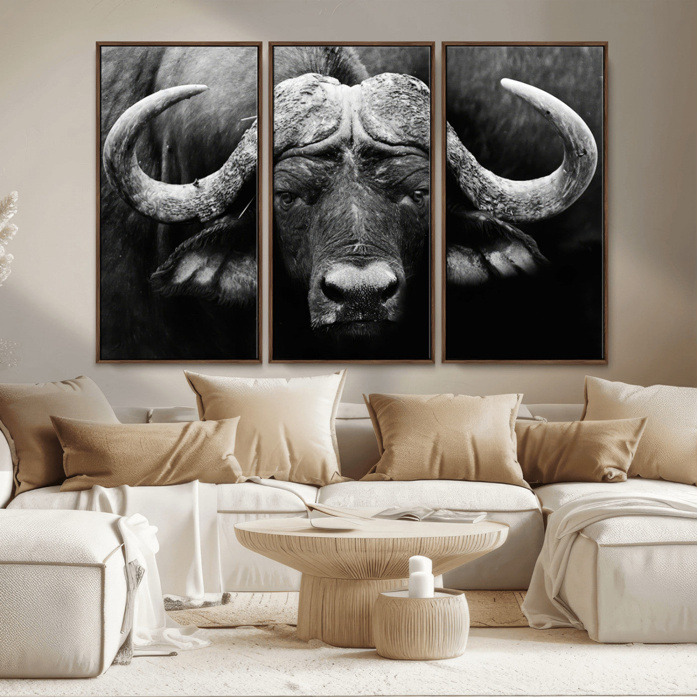 75273-MGV-CV-36X24-Buffalo Wall Art – Black and White African Buffalo Canvas Print, Rustic Wildlife Animal Artwork for Farmhouse, Living Room,