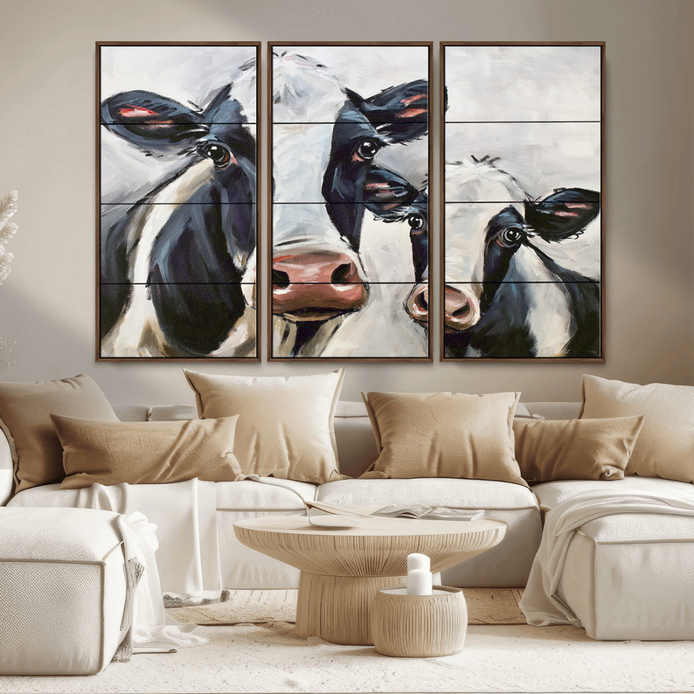28934-MGV-CV-36X24-Farmhouse Cow Wall Art – Rustic Black and White Dairy Cattle Canvas Print, Country Barn Animal Painting for Kitchen, Living Room
