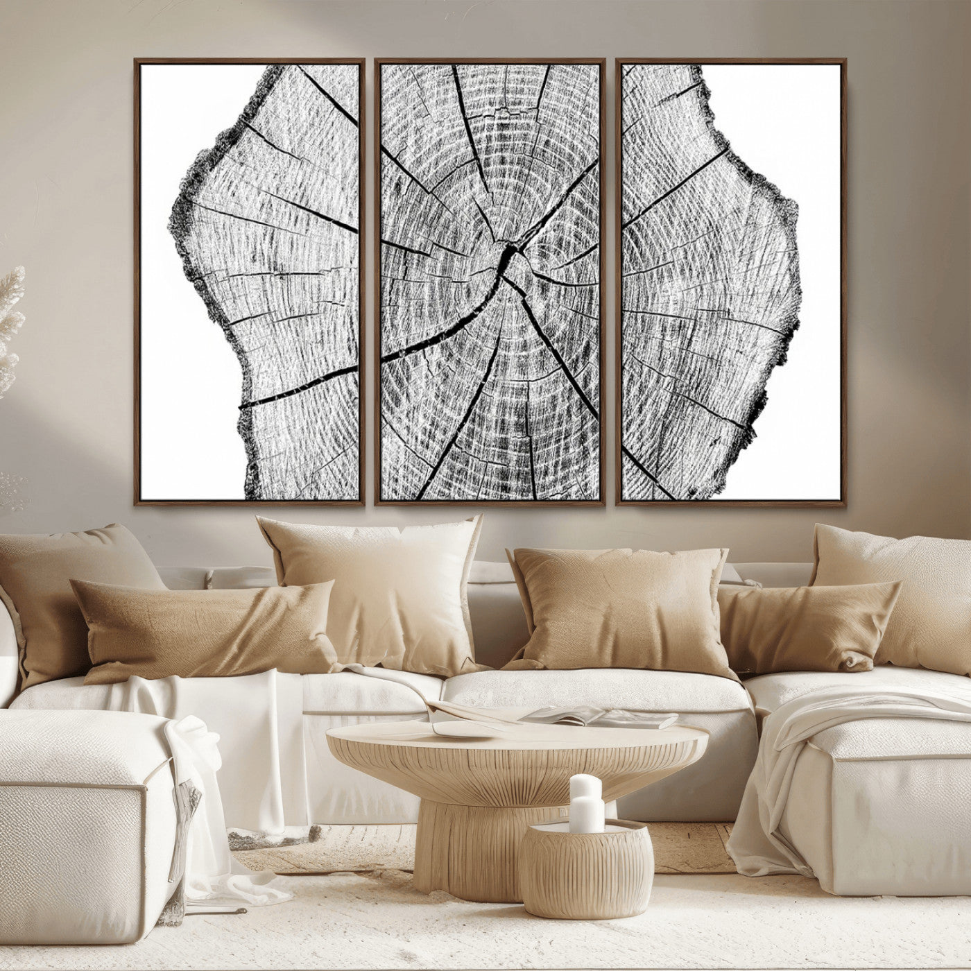 98709-MGV-CV-36X24-Tree Ring Wall Art – Black and White Canvas Print Rustic Wood Cross Section, Minimal Nature Inspired Decor for Living Room,