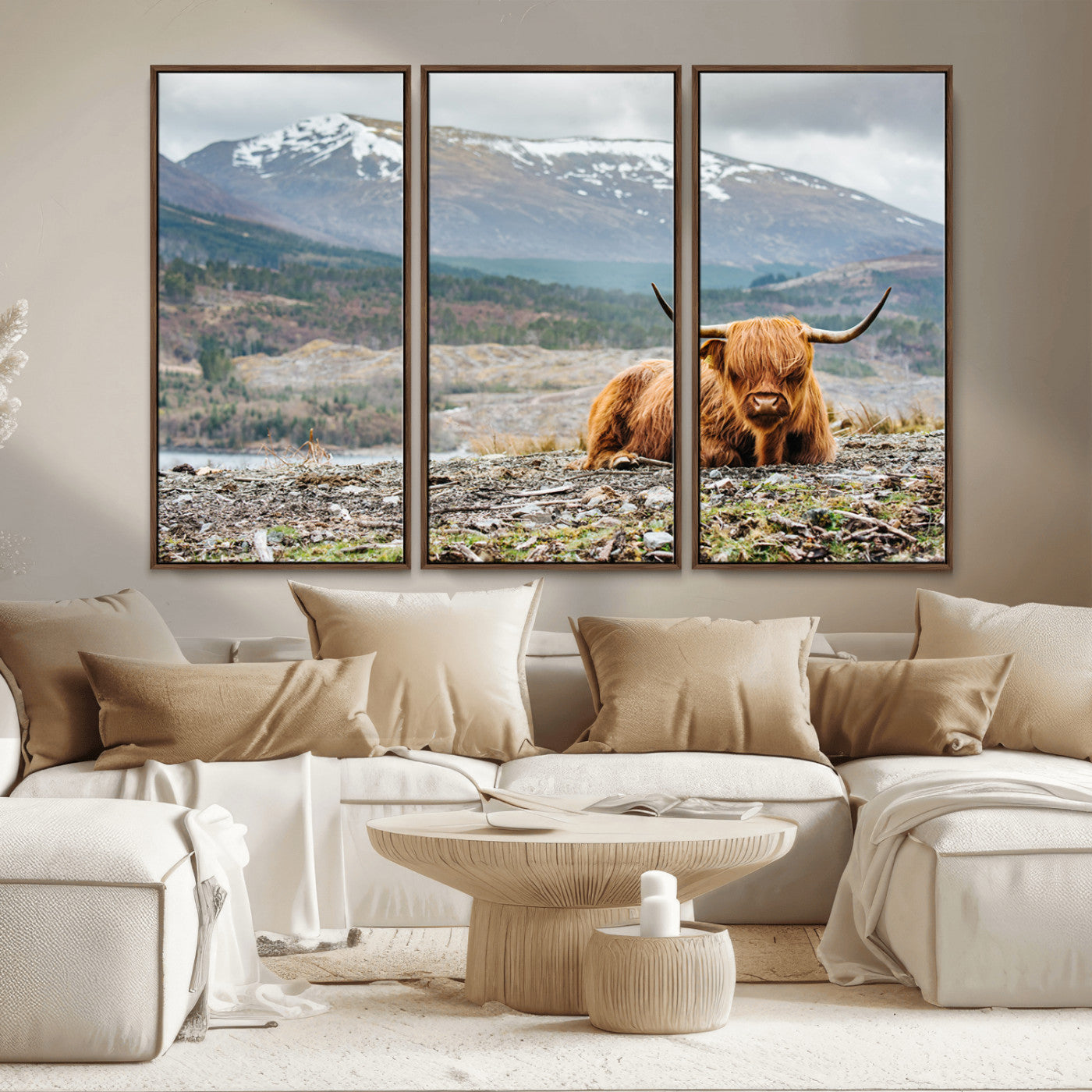 80252-MGV-CV-36X24-Scottish Cow Wall Art Canvas Print, Framed Highland Cow Art Picture Print, Highland Cattle Perfect Rustic Farmhouse Decor Artwork