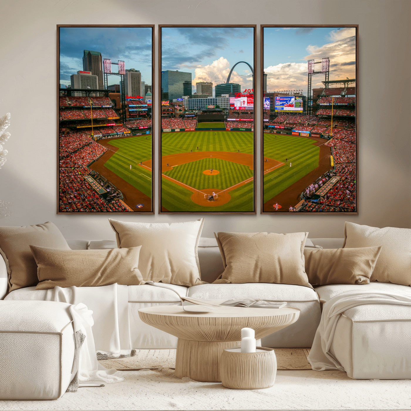 91908-MGV-CV-36X24-Baseball Stadium Wall Art – Canvas Print Game Day Field City Skyline Iconic Arch Scene Sports Photography, Decor for Game Room,