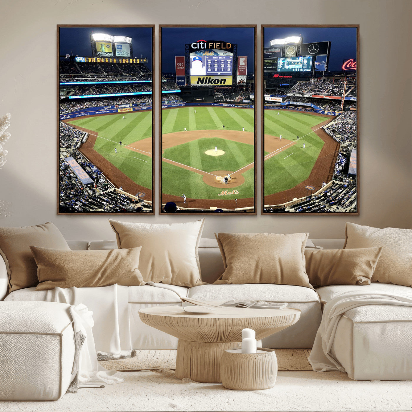 87666-MGV-CV-36X24-City Field Stadium Wall Art Canvas Print, Framed New York Stadium Art Picture Print, Citi Field Stadium Perfect Sport Room Decor