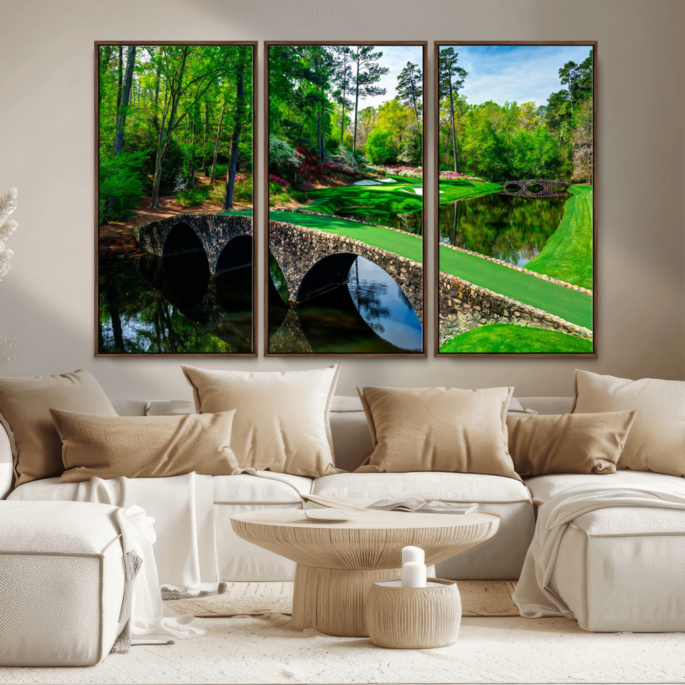 57655-MGV-CV-36X24-Golf Course Wall Art – Canvas Print Scenic Green Fairway Stone Bridge Water Reflection Landscape, Classic Sports Decor for Office,
