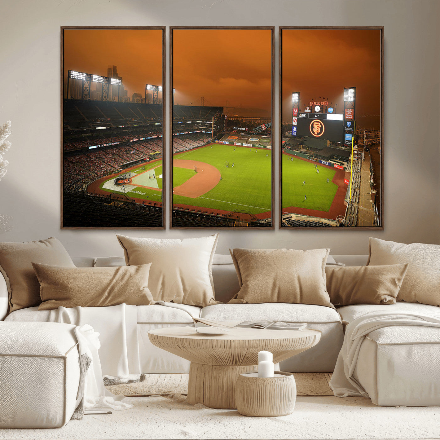 31315-MGV-CV-36X24-Oracle Park Stadium Wall Art Canvas Print, Framed California Stadium Art Picture Print, Oracle Park Field Perfect Sport Room Decor