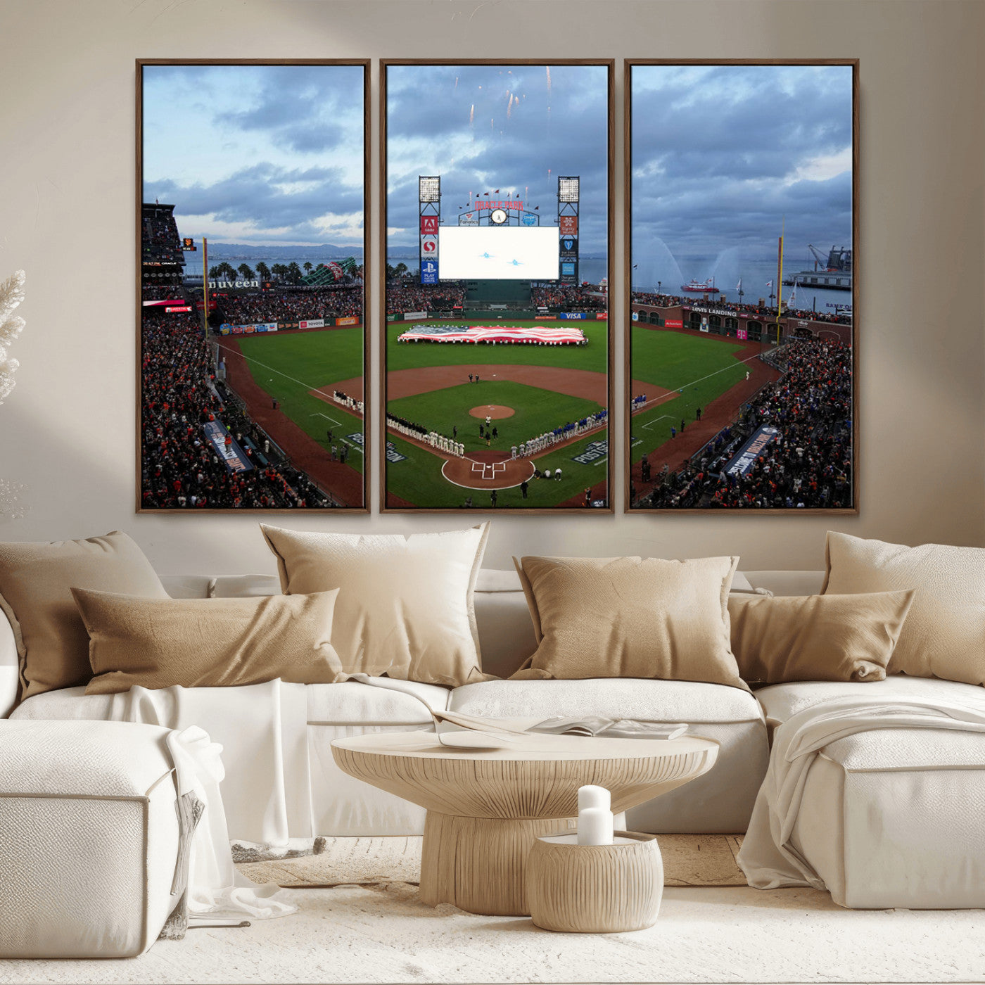 44631-MGV-CV-36X24-Oracle Park Stadium Wall Art Canvas Print, Framed San Francisco Giants Art Picture Print, Giants Stadium Field Perfect Sports Room