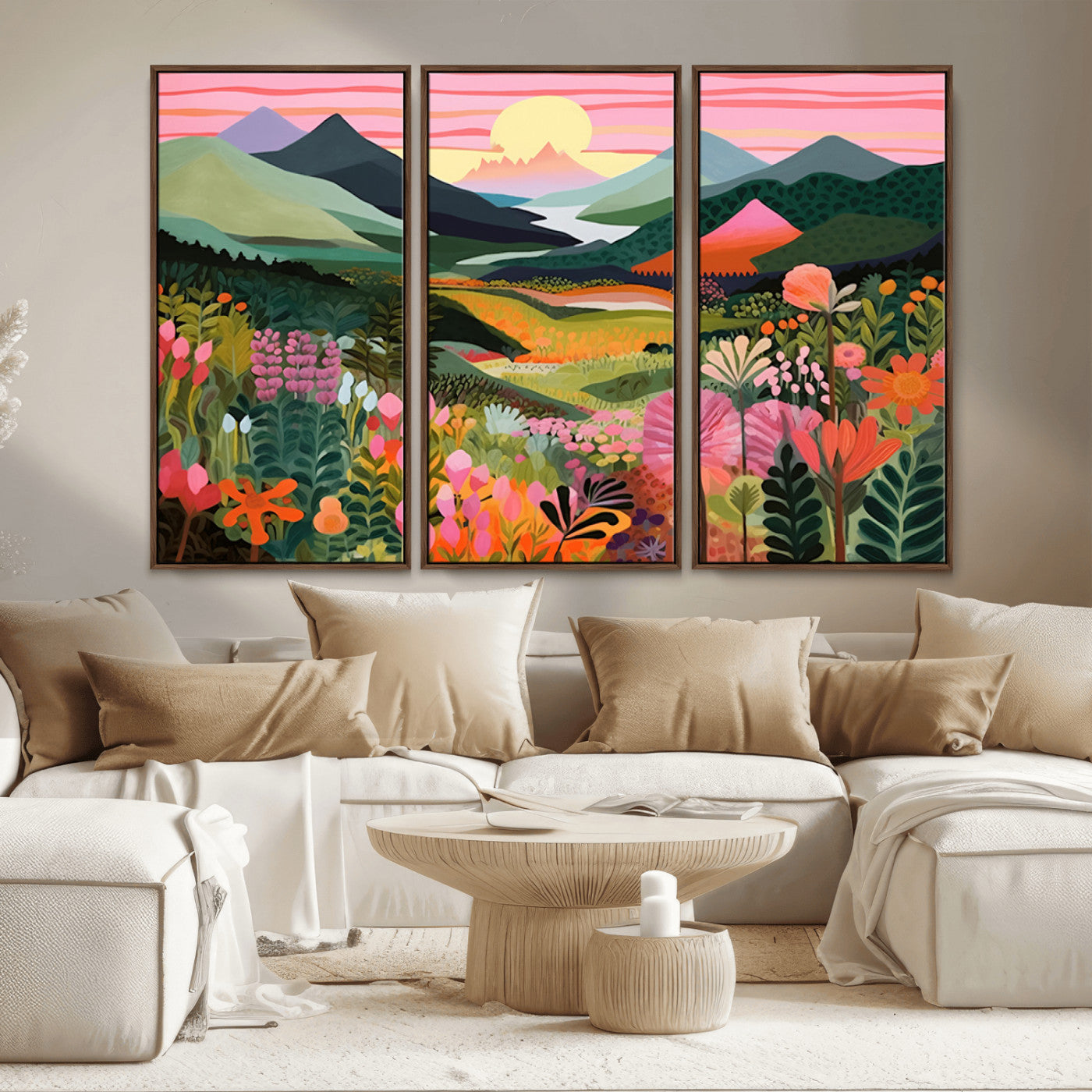 99638-MGV-CV-36X24-Sunset Meadow Wall Art – Panoramic Mountain Landscape with Wildflowers Canvas Print, Vibrant Nature Decor for Living Room, Bedroom
