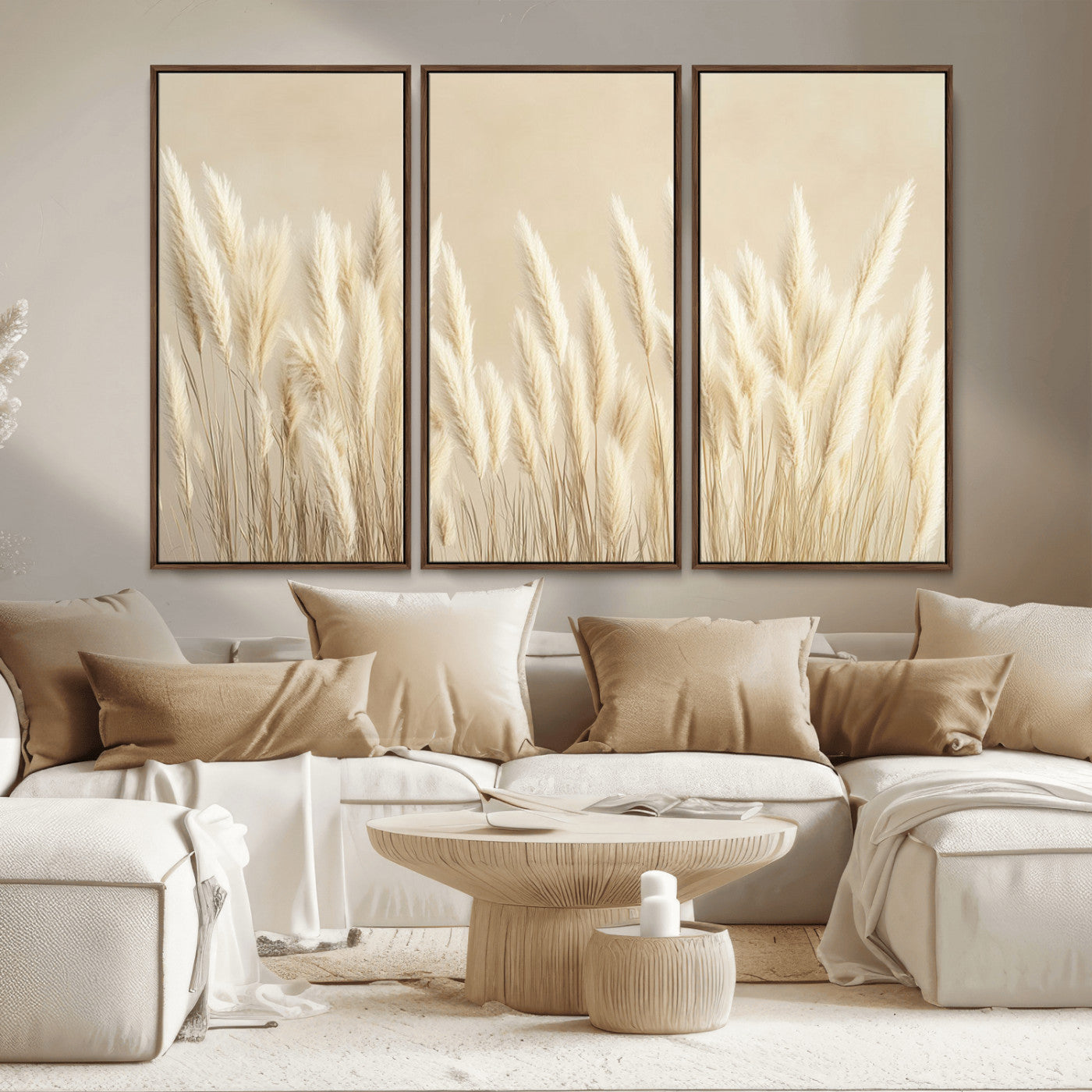 81444-MGV-CV-36X24-Pampas Grass Wall Art Canvas Print, Framed Beige Pampas Grass Art Picture Print, Minimalist Beige Perfect Minimalist Nature Decor