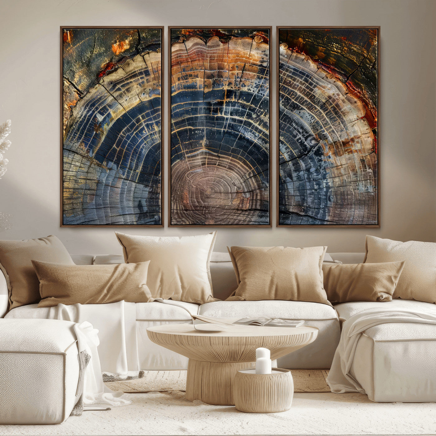 16193-MGV-CV-36X24-Tree Ring Wall Art – Abstract Wood Grain Canvas Print, Rustic Nature Texture Artwork Poster for Living Room, Bedroom, Office,