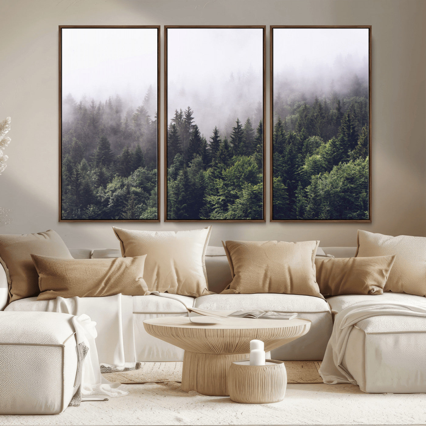 42578900-MGV-CV-36X24-Misty Pine Forest Wall Art – Tranquil Foggy Mountain Canvas Print, Nature Landscape Décor for Bedroom, Living Room, Cabin or