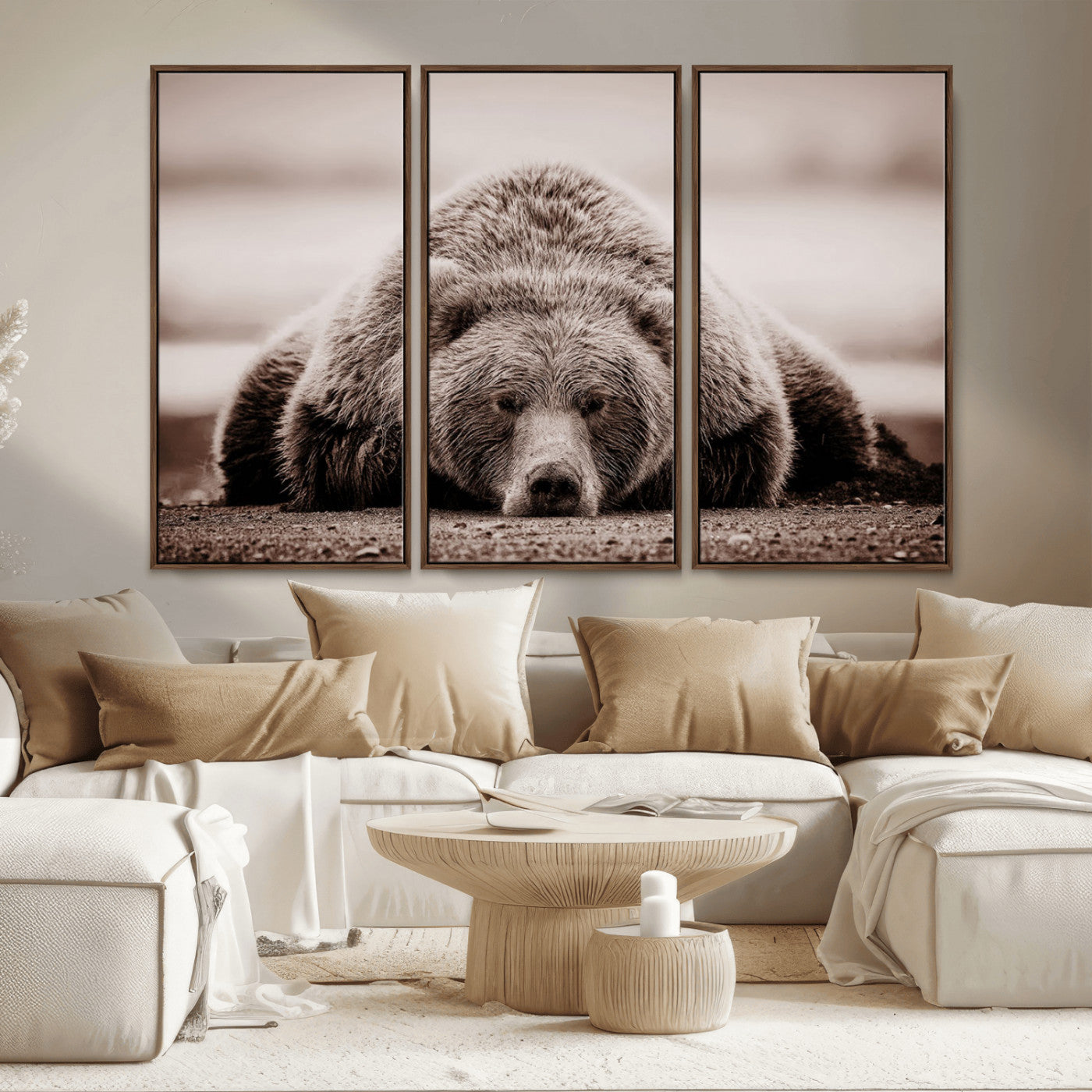 20611-MGV-CV-36X24-Grizzly Bear Wall Art – Majestic Wildlife Sepia Canvas Print, Rustic Nature Animal Artwork for Cabin, Lodge, Living Room, Bedroom,
