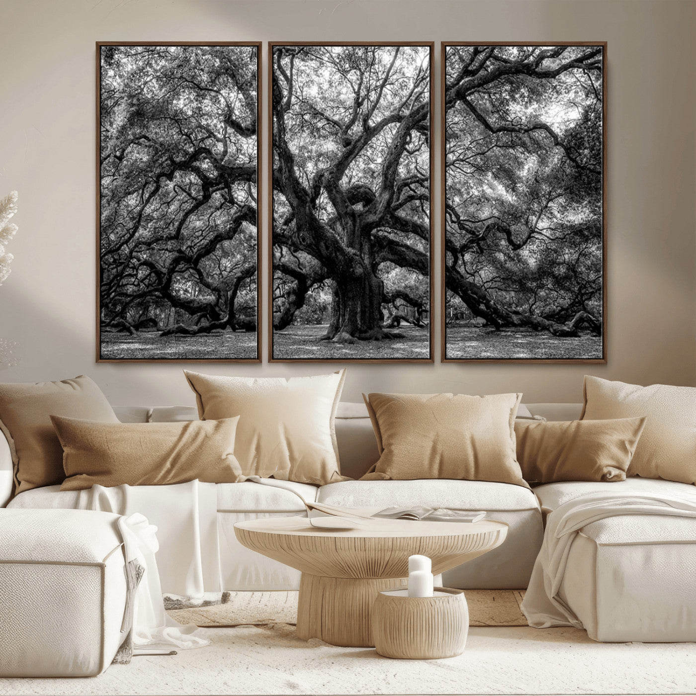 132944706-MGV-CV-36X24-Ancient Tree Wall Art – Black and White Photography Canvas Print Featuring Majestic Twisting Branches, Rustic Nature Artwork for