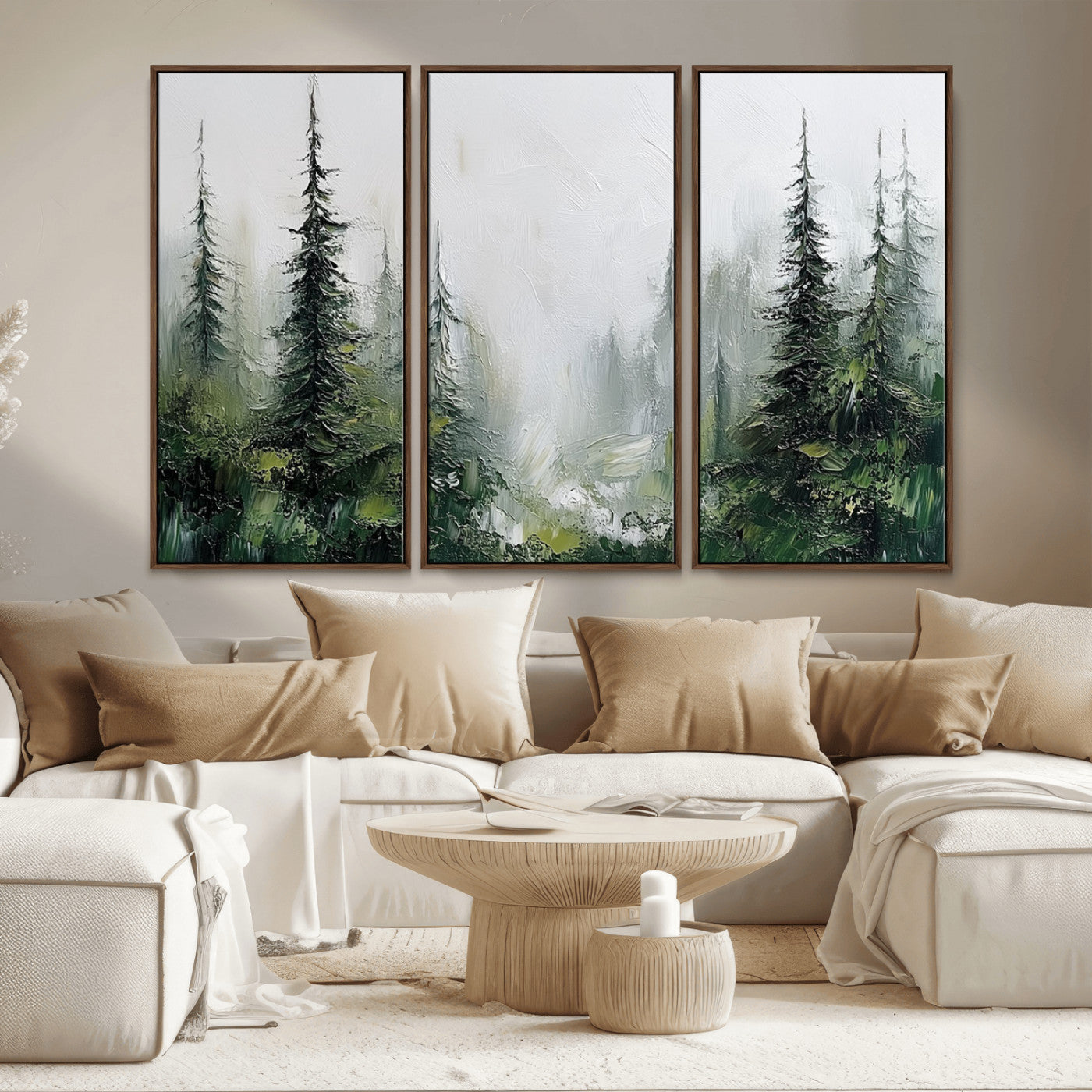 76014-MGV-CV-36X24-Forest Wall Art – Textured Canvas Print Featuring Misty Evergreen Pines and Woodland Landscape, Rustic Nature Artwork for Living