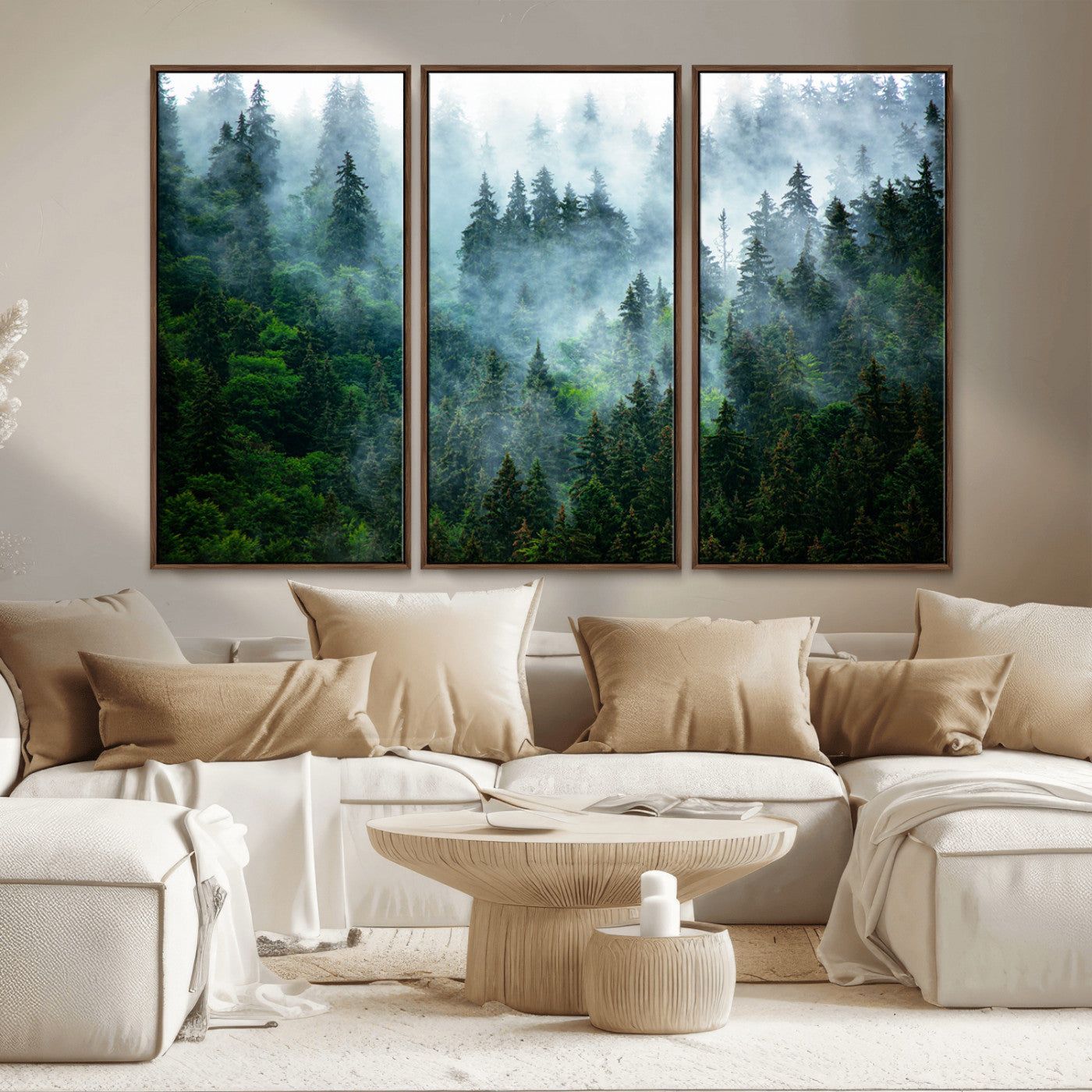 17393683-MGV-CV-36X24-Misty Forest Art Wall Art Canvas Print, Framed Foggy Mountain Art Art Picture Print, Scenic Wall Print Perfect Decor Artwork