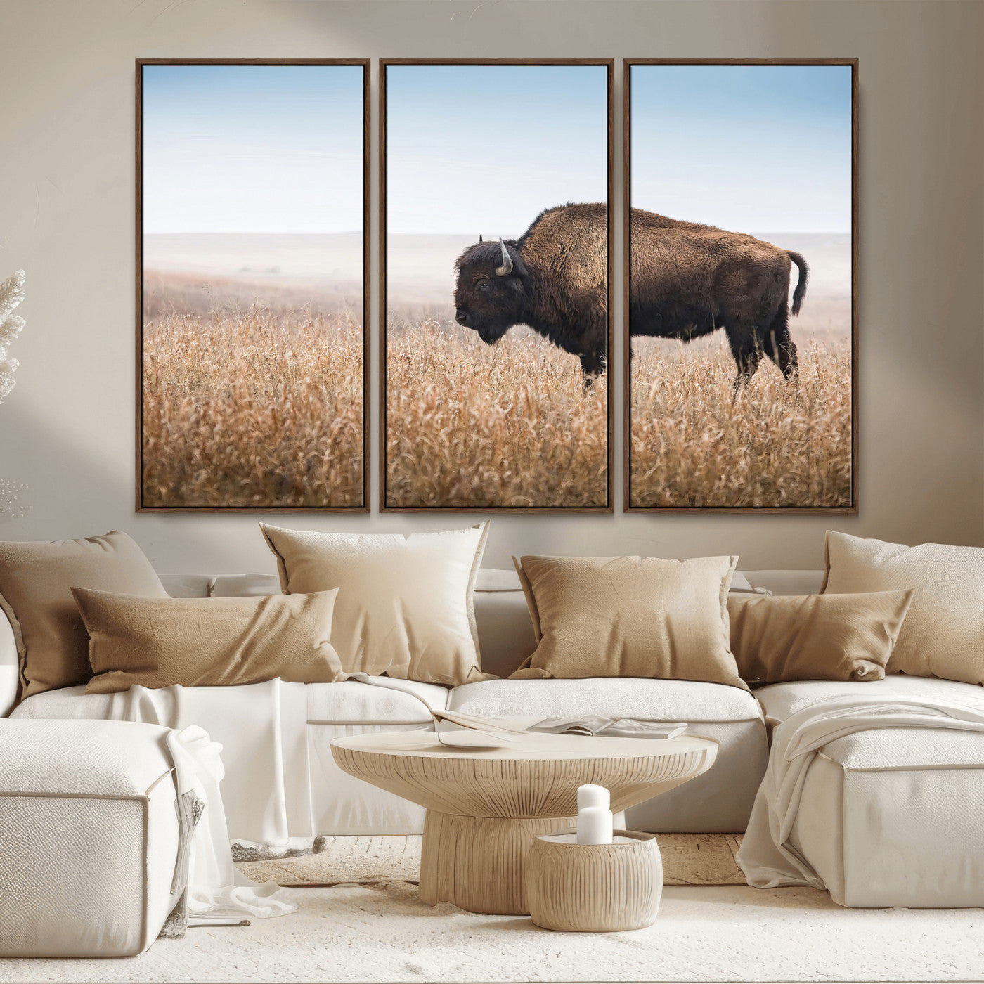 91267849-MGV-CV-36X24-Wild Bison Wall Art Canvas Print, Framed Bison in Prairie Art Picture Print, Rustic Western Perfect Rustic Western Decor Artwork