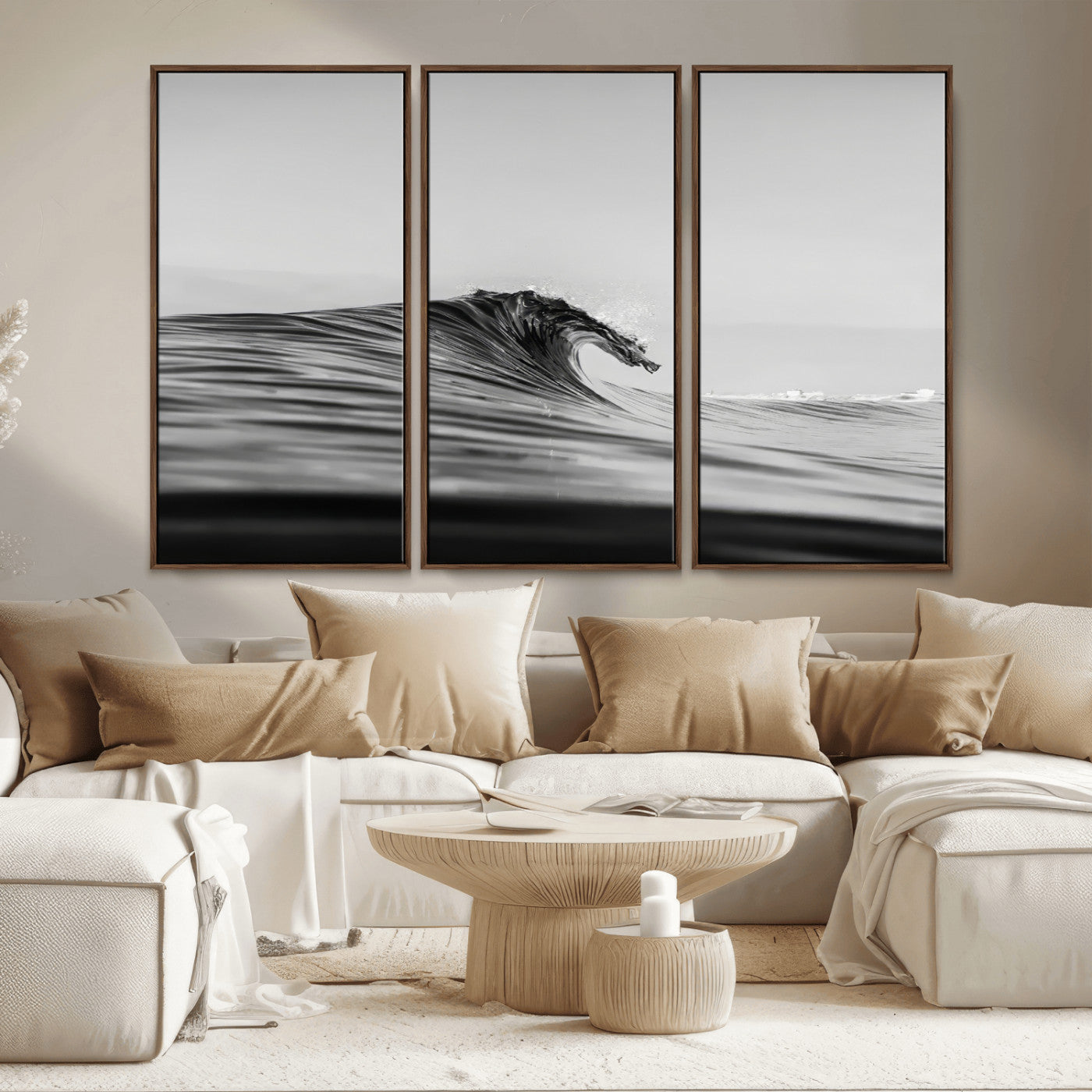 24029476-MGV-CV-36X24-Black Wave Wall Art Canvas Print, Framed Abstract Surf Art Picture Print, Minimalist Ocean Perfect Minimalist Coastal Decor