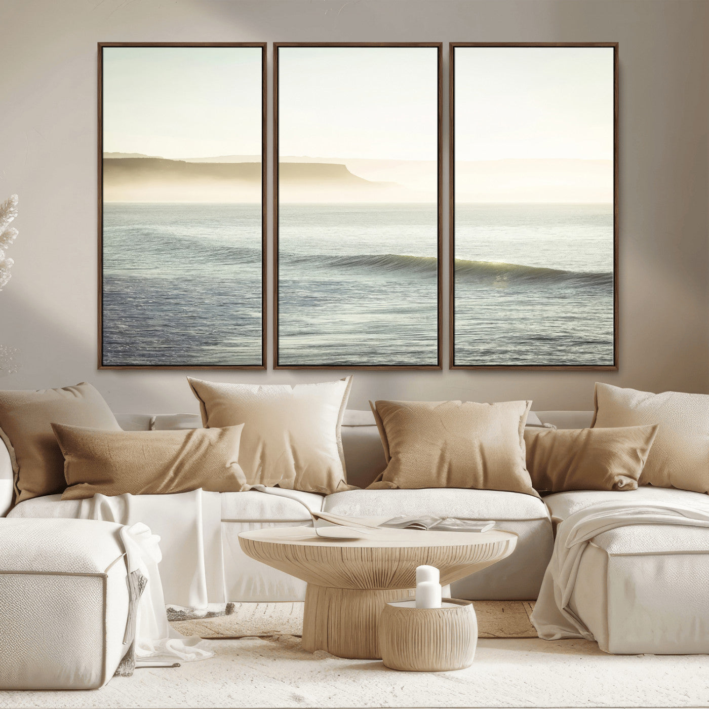 39310633-MGV-CV-36X24-Coastal Cliffs Wall Art Canvas Print, Framed Misty Ocean Art Picture Print, Morning Light Perfect Minimalistic Coastal Decor