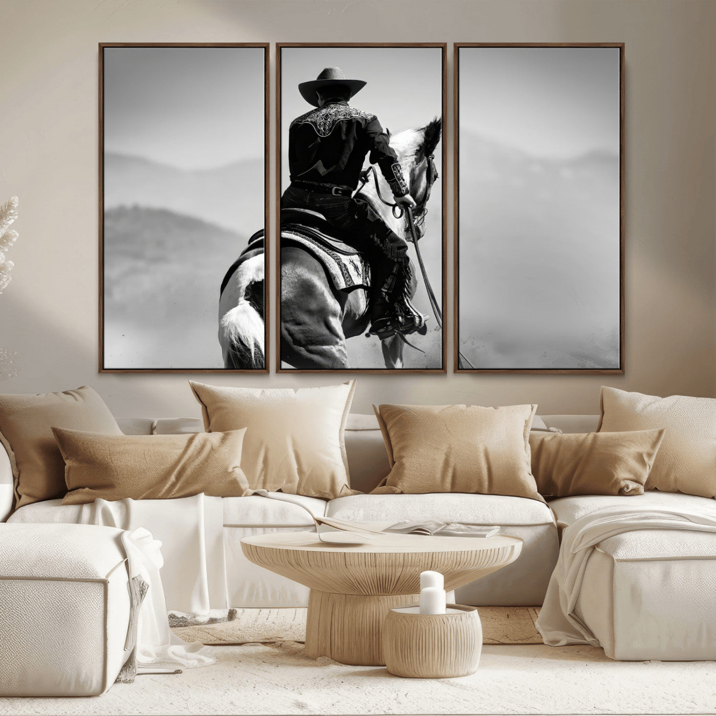 83102464-MGV-CV-36X24-Western Cowboy Wall Art Canvas Print, Framed Monochrome Horse Art Picture Print, Western Equestrian Perfect Rustic Western Decor