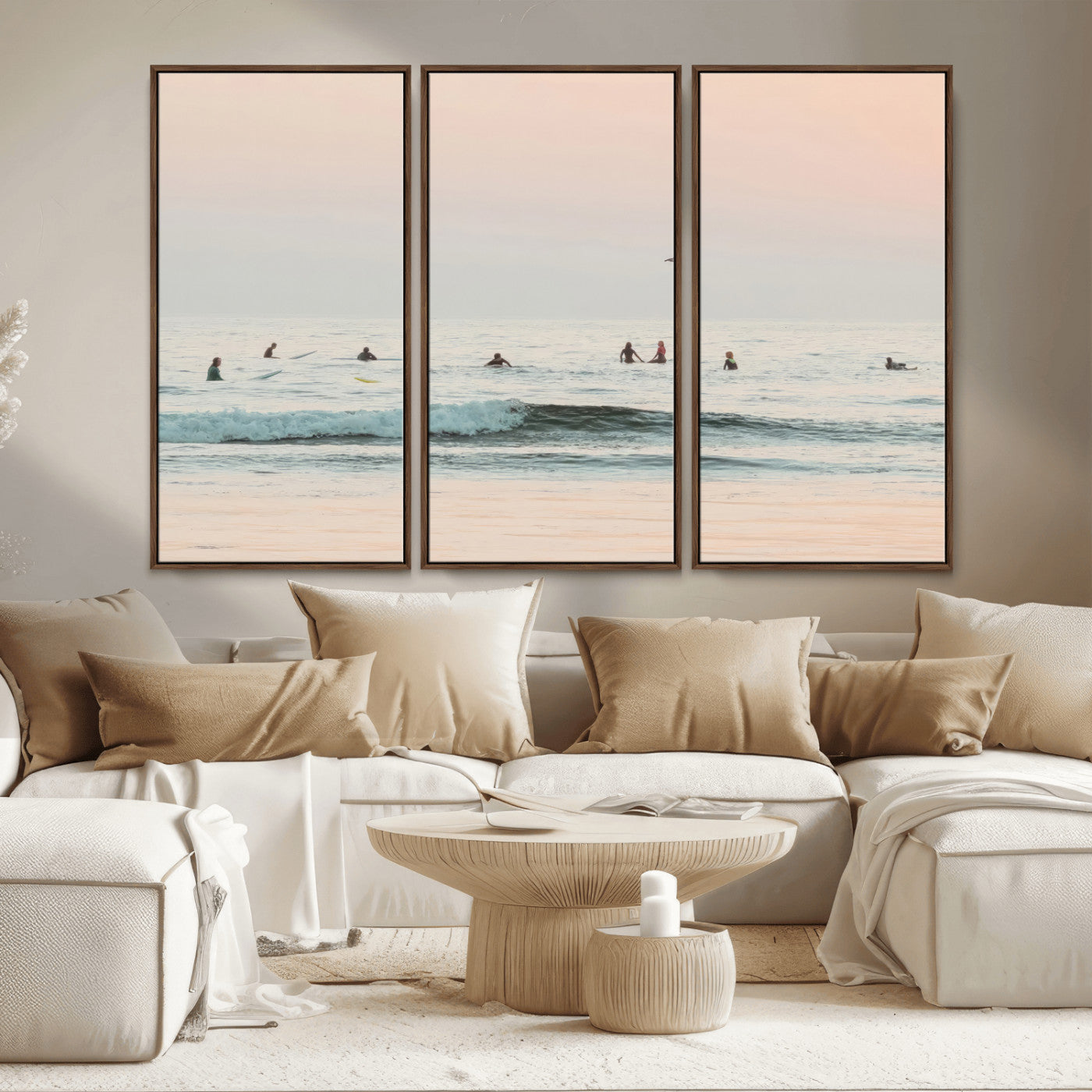 98888919-MGV-CV-36X24-Pastel Ocean Wall Art Canvas Print, Framed Soft Sunset Swimming Art Picture Print, Calm Sea Horizon Perfect Soft Coastal