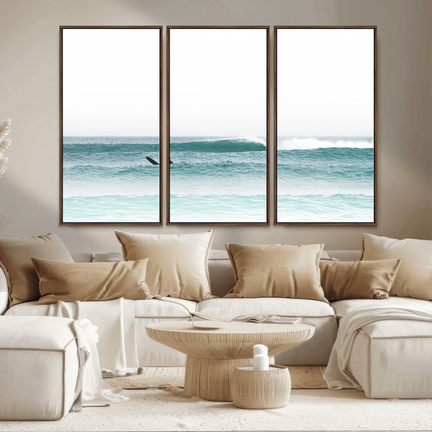 56345117-MGV-CV-36X24-Minimalist Surfing Wall Art Canvas Print, Framed Ocean Waves Art Picture Print, Soft Ocean Perfect Minimalist Coastal Decor