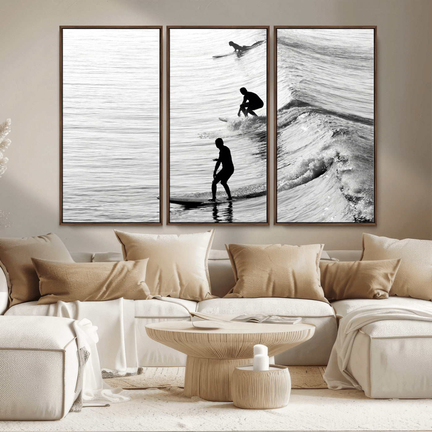 19875284-MGV-CV-36X24-Surfer Waves Wall Art Canvas Print, Framed Black White Surf Art Picture Print, Monochrome Ocean Perfect Modern Coastal Decor