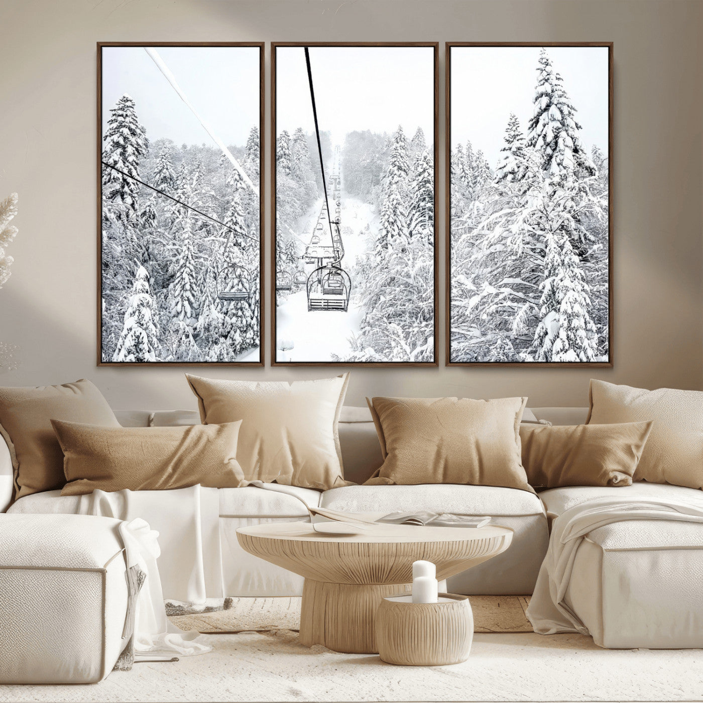 44705668-MGV-CV-36X24-Winter Forest Wall Art Canvas Print, Framed Snowy Forest Art Picture Print, Ski Lift Perfect Scandinavian Decor Artwork