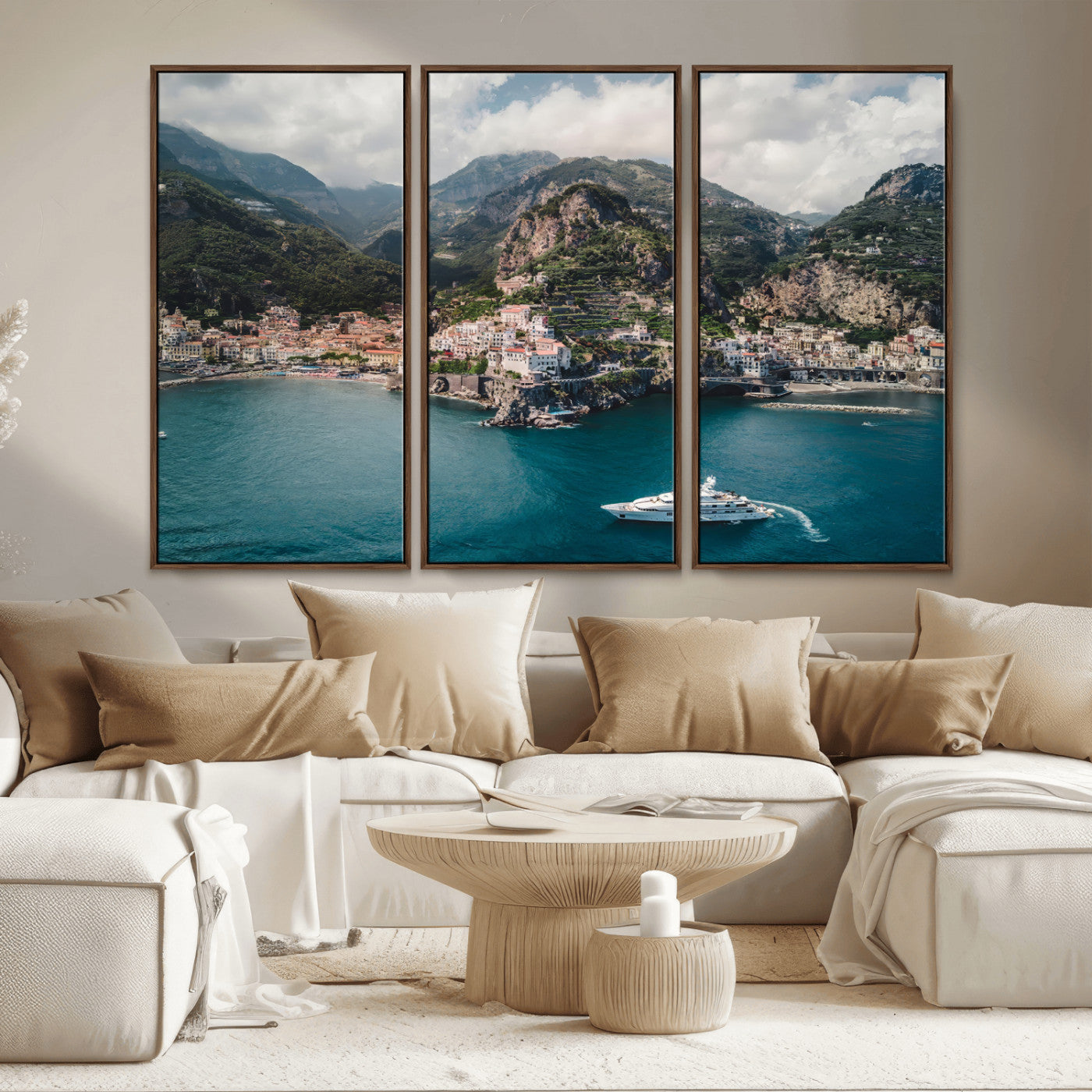 20321590-MGV-CV-36X24-Amalfi Coast Wall Art Canvas Print, Framed Italy Travel Art Picture Print, Mediterranean Landscape Perfect Mediterranean Coastal