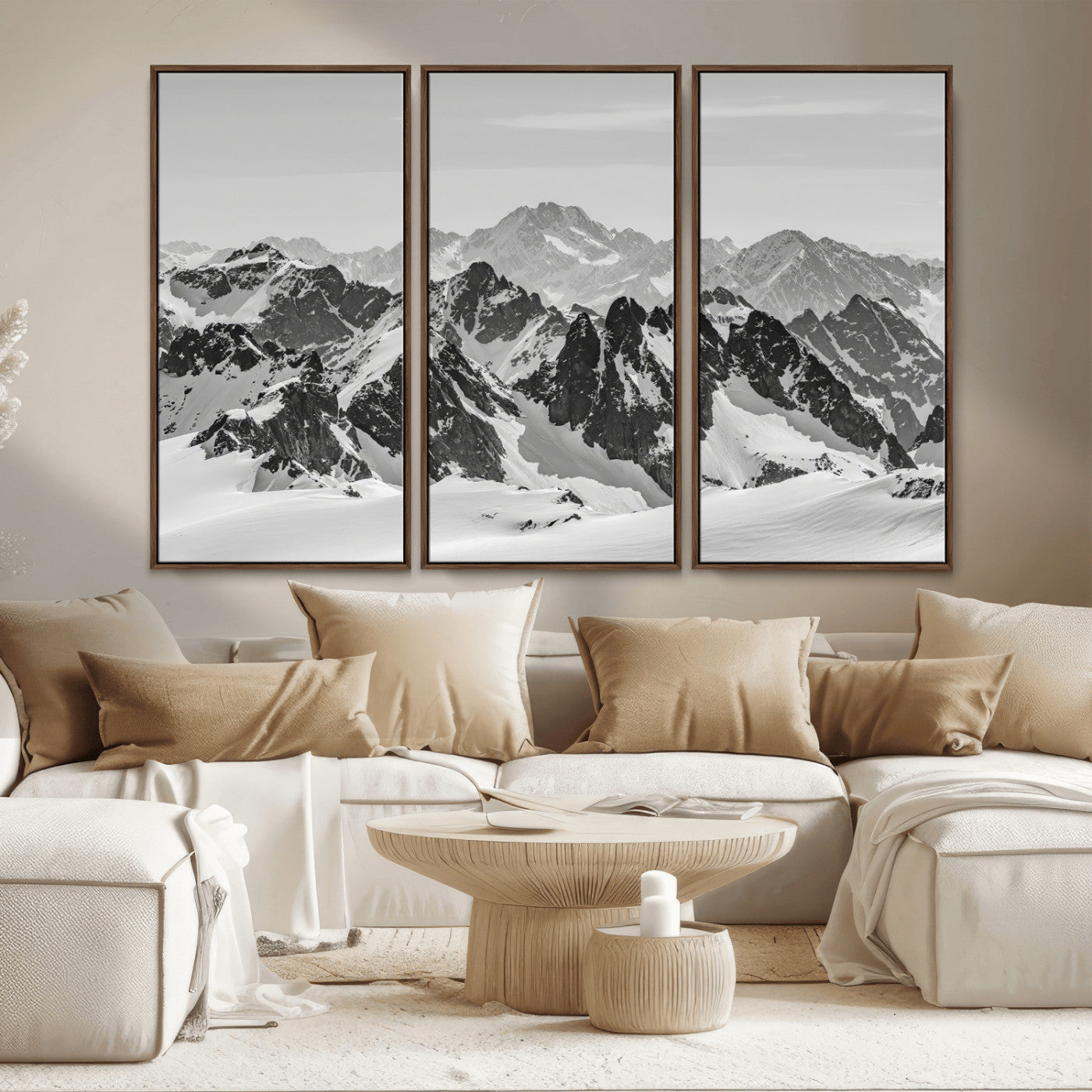 32399691-MGV-CV-36X24-Snowy Mountain Wall Art Canvas Print, Framed Mountain Peaks Art Picture Print, Alpine Mountains Perfect Minimalist Alpine Decor