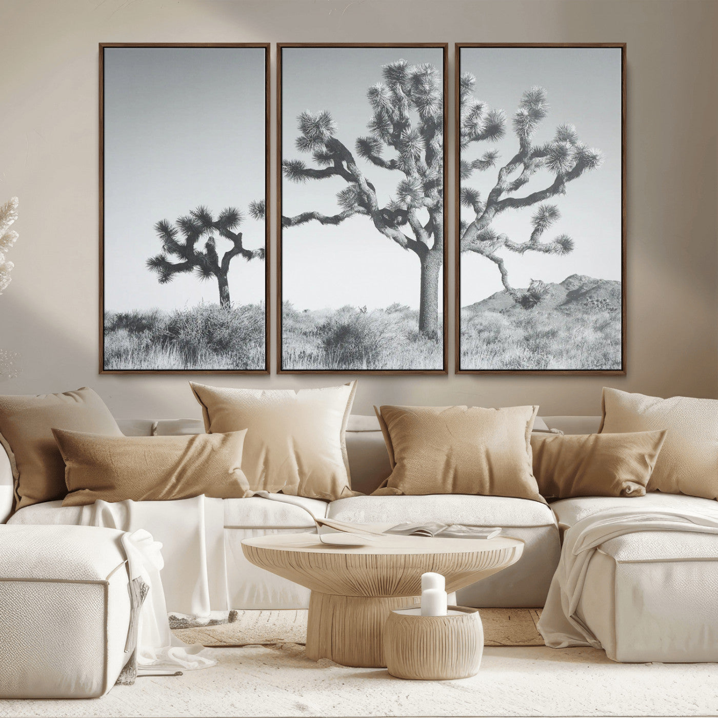 29996209-MGV-CV-36X24-Joshua Tree Art Wall Art Canvas Print, Framed Black White Landscape Art Picture Print, Desert Tree Decor Perfect Southwestern Boho