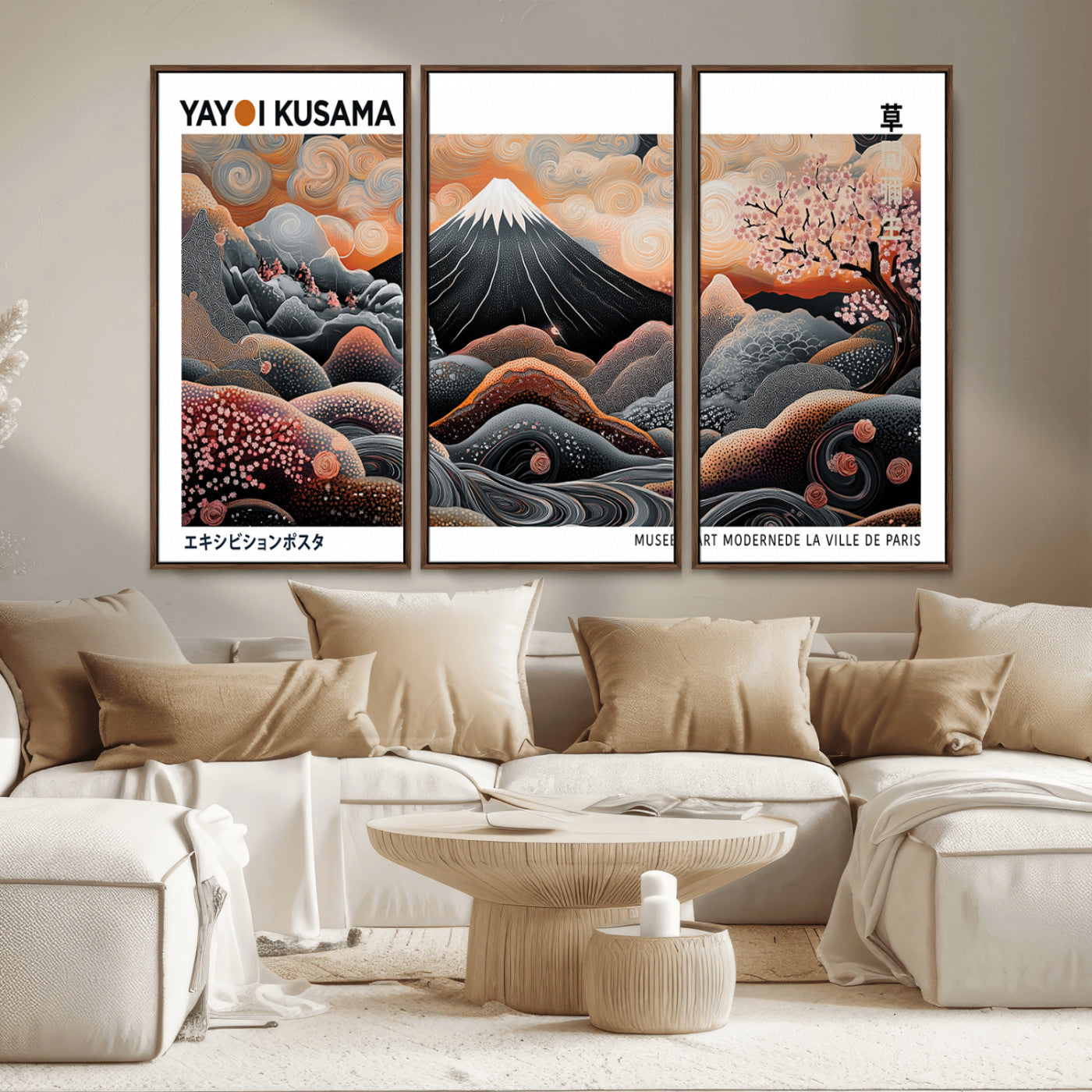 63125329-MGV-CV-36X24-Japanese Mt Fuji Wall Art – Surreal Ukiyo e Style Cherry Blossom Poster, Swirling Cloud Landscape Print, Modern Oriental Asian