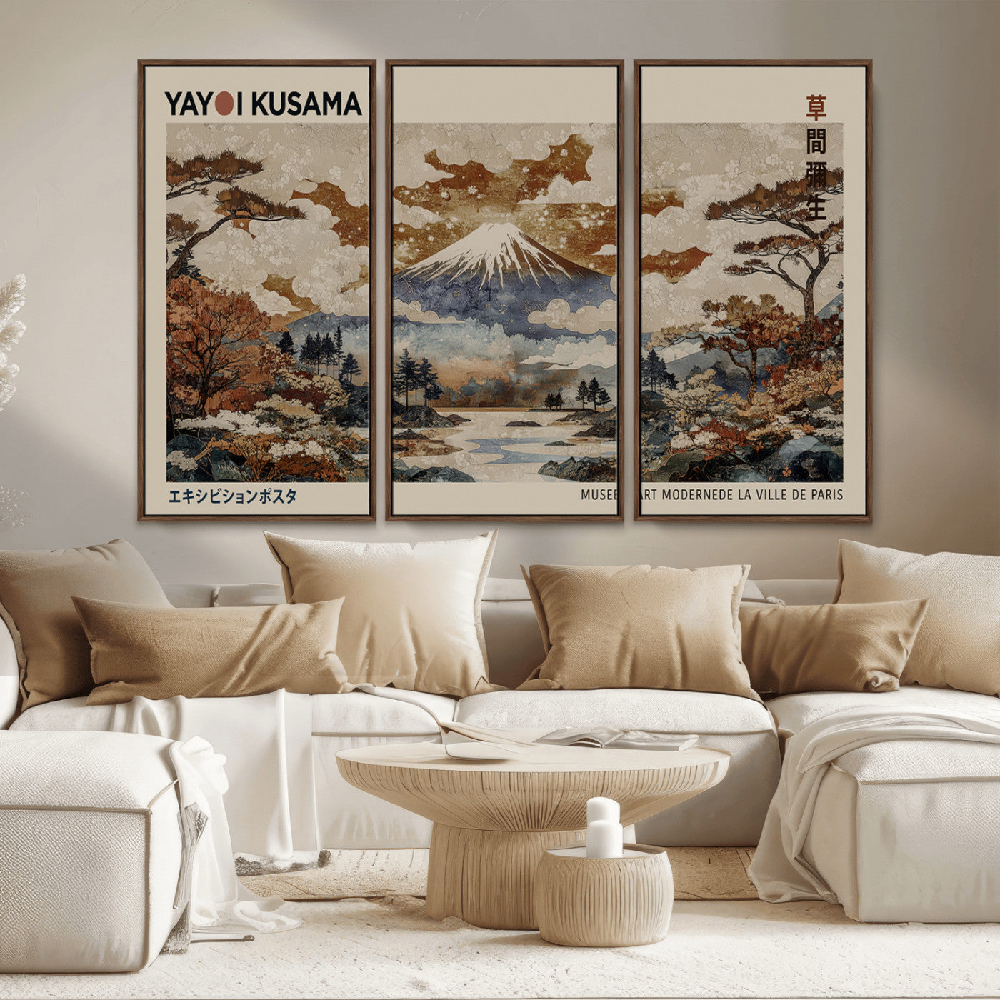 11778299-MGV-FC-48X32-3P_Walnut-Japanese Landscape Wall Art – Mount Fuji Canvas Print, Asian Inspired Nature Decor for Living Room, Bedroom, Office or Studio