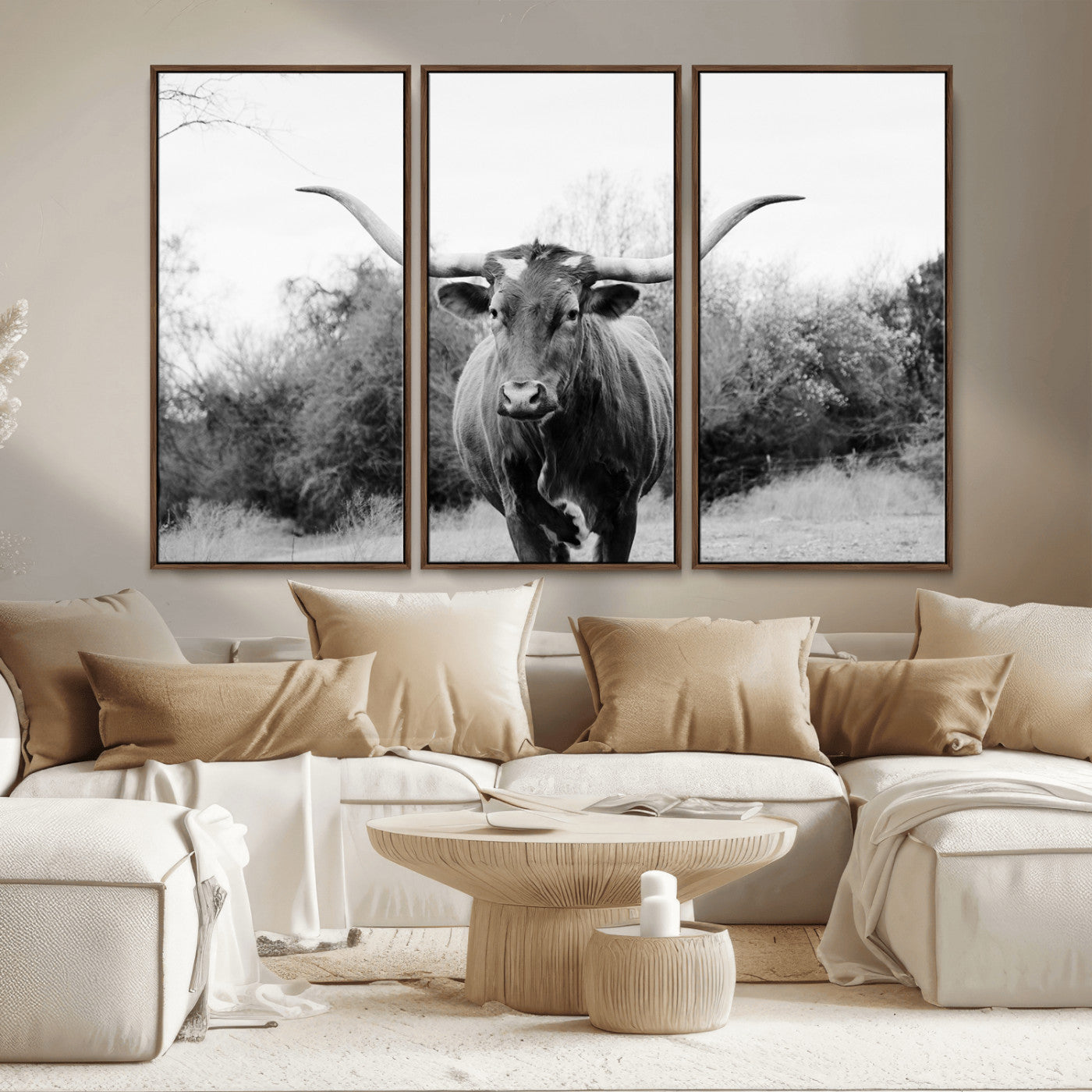 97280319-MGV-CV-36X24-Longhorn Photography Wall Art Canvas Print, Framed Western Cow Decor Art Picture Print, Texas Ranch Style Perfect Rustic Farmhouse