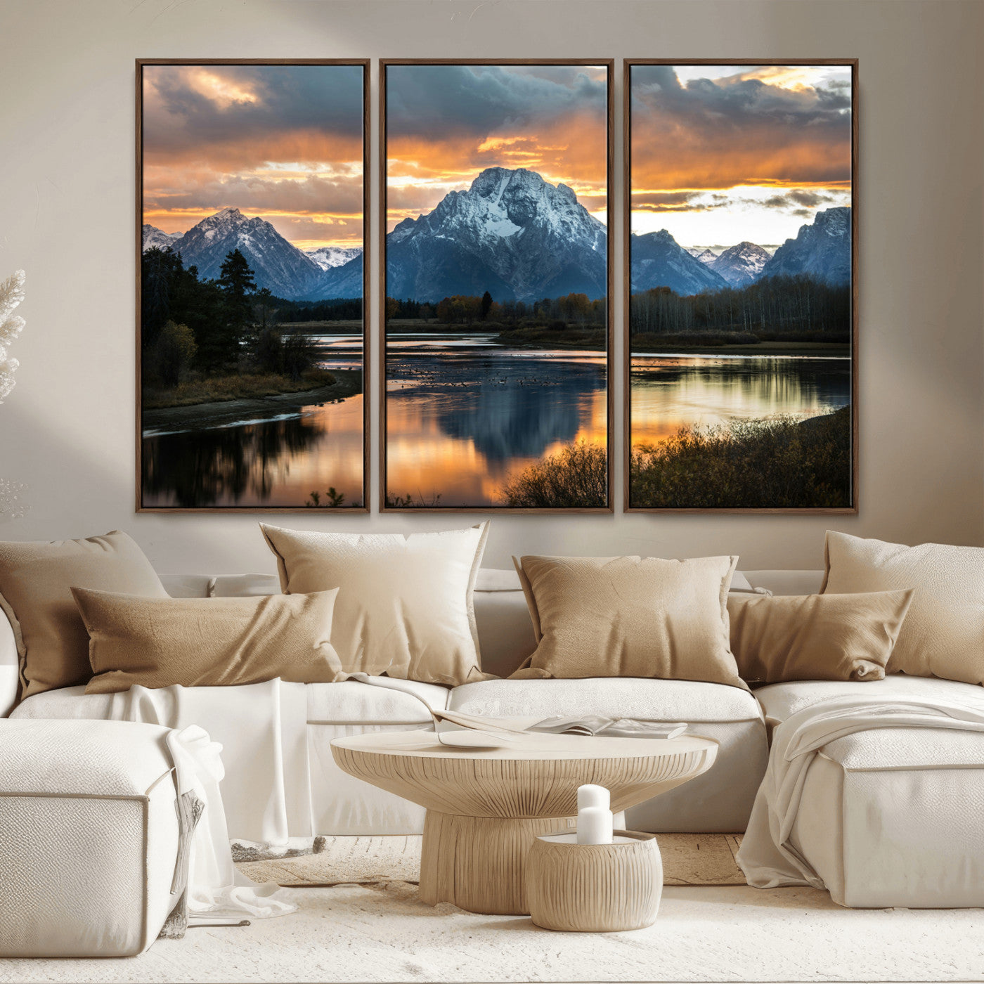 14130176-MGV-CV-36X24-Mountain Sunset Wall Art Canvas Print, Framed Alpine Wilderness Art Picture Print, Golden Hour Perfect Rustic Wilderness Decor