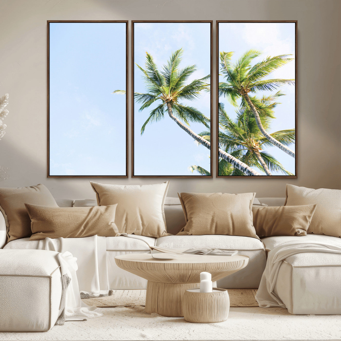 54719115-MGV-CV-36X24-Palm Trees Wall Art Canvas Print, Framed Tropical Aesthetic Art Picture Print, Coastal Serenity Perfect Tropical Minimalist Decor