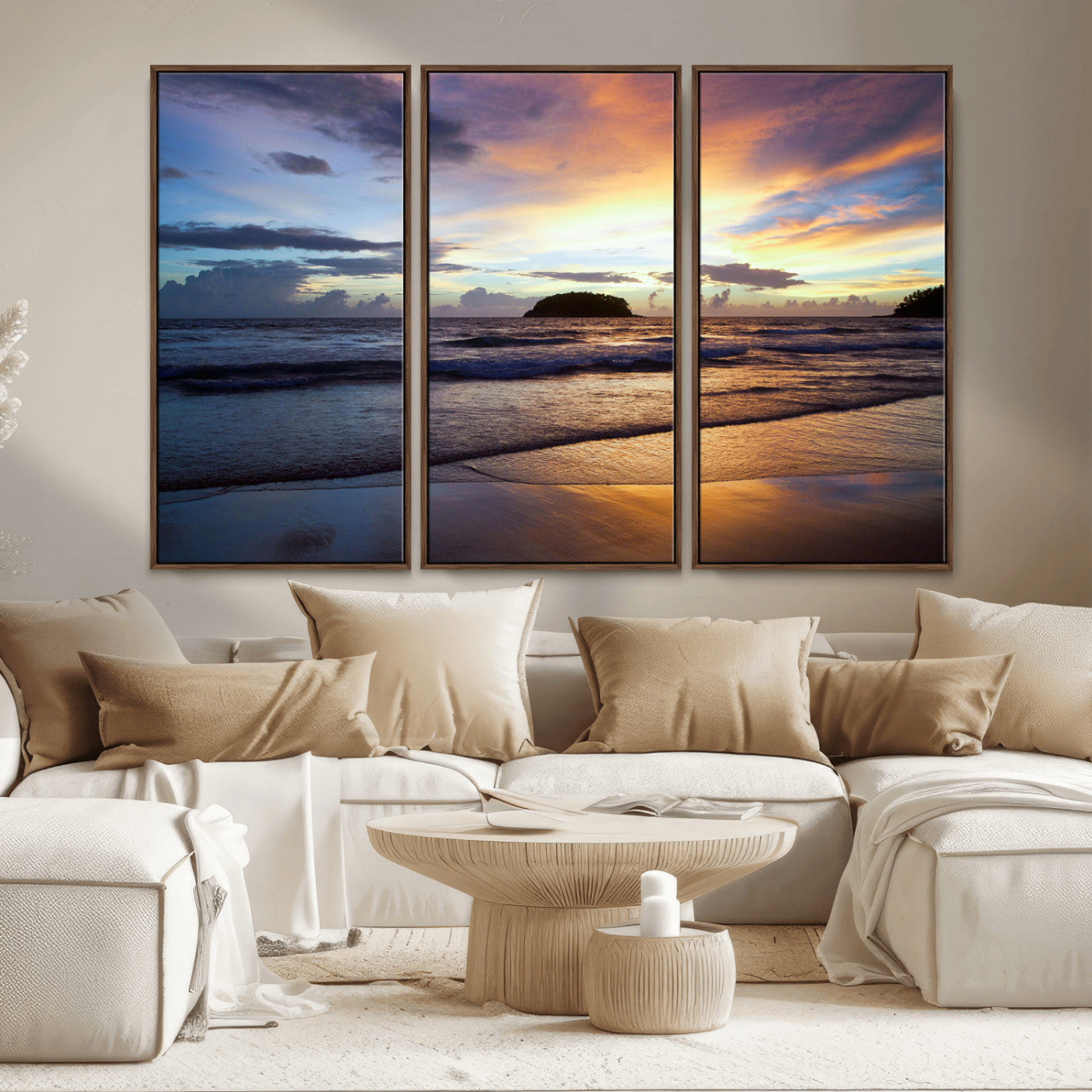 36714356-MGV-CV-36X24-Beach Sunset Wall Art Canvas Print, Framed Ocean Waves Art Picture Print, Tropical Seascape Perfect Coastal Serenity Decor Artwork
