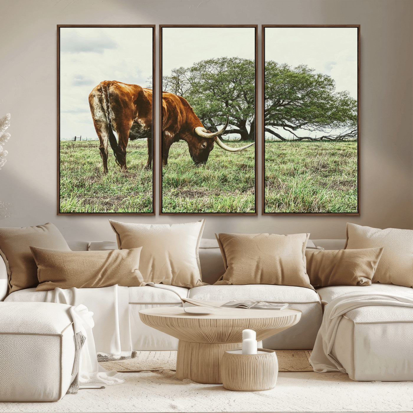 91866234-MGV-CV-36X24-Texas Longhorn Wall Art Canvas Print, Framed Rustic Ranch Art Picture Print, Western Cattle Perfect Rustic Farmhouse Decor Artwork