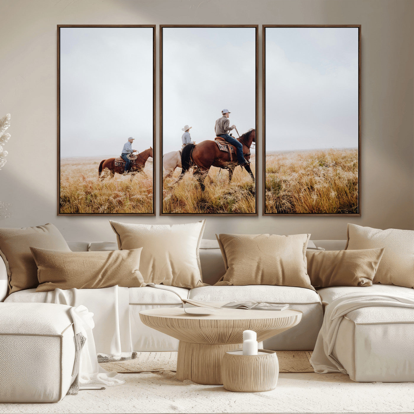 94723307-MGV-CV-36X24-Western Cowboys Wall Art Canvas Print, Framed Rustic Prairie Art Picture Print, Horseback Riding Perfect Rustic Western Decor