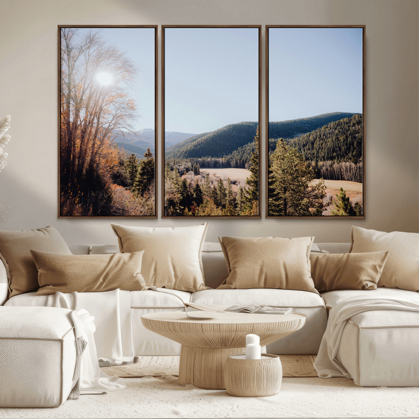 52941305-MGV-CV-36X24-Rustic Landscape Wall Art Canvas Print, Framed Serene Valley Art Picture Print, Pine Tree Horizon Perfect Rustic Cabin Decor