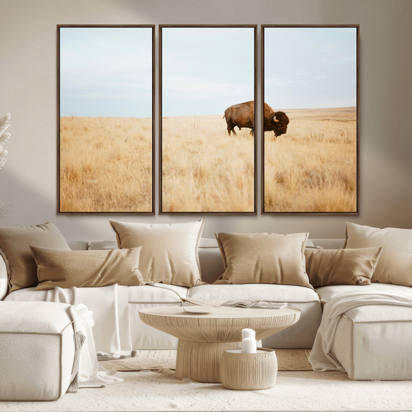 61392510-MGV-CV-36X24-Buffalo Wall Art Wall Art Canvas Print, Framed Western Wildlife Decor Art Picture Print, Rustic Farmhouse Art Perfect Rustic