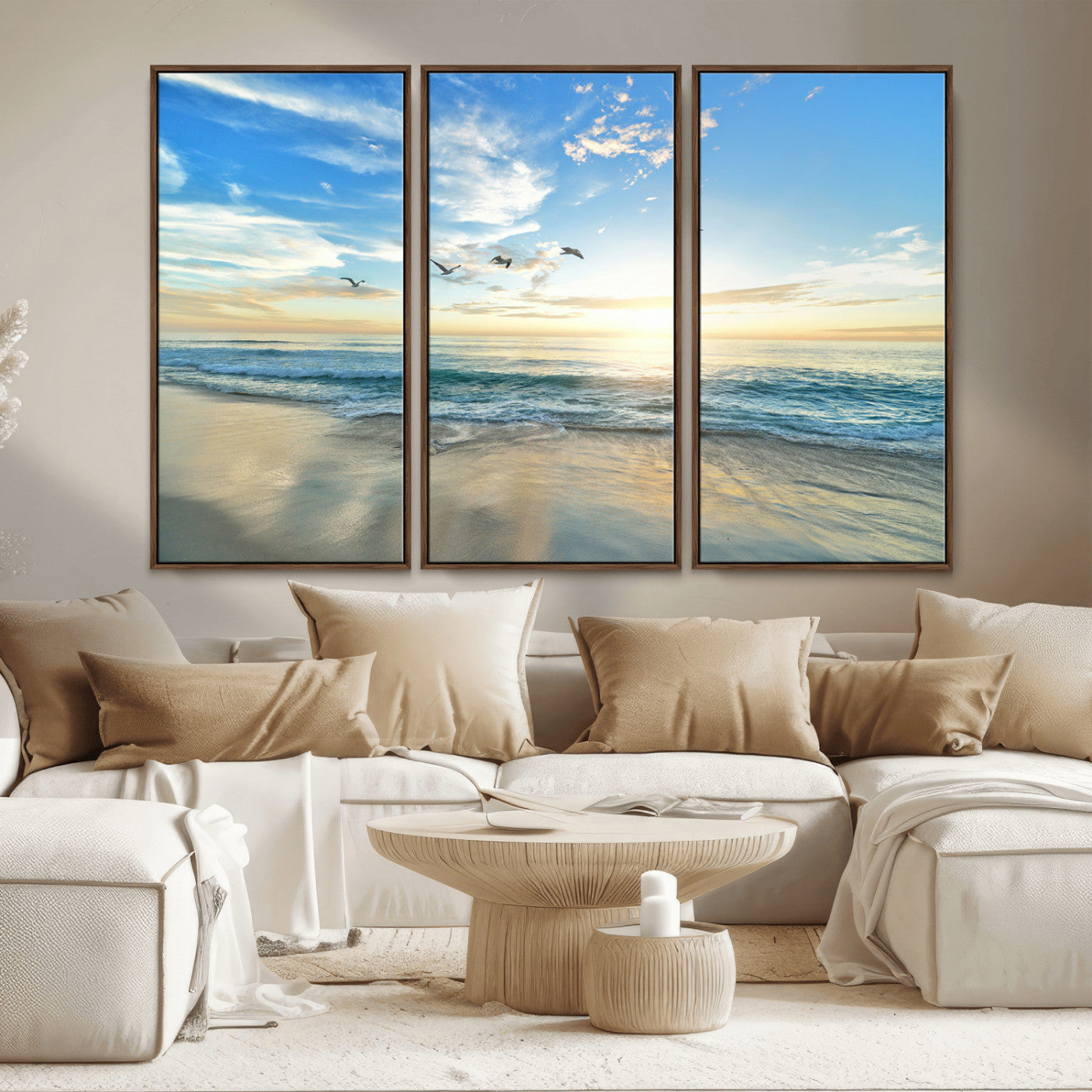 20708696-MGV-CV-36X24-Minimalist Seaside Wall Art Canvas Print, Framed Morning Glow Art Picture Print, Golden Reflections Perfect Coastal Minimalist